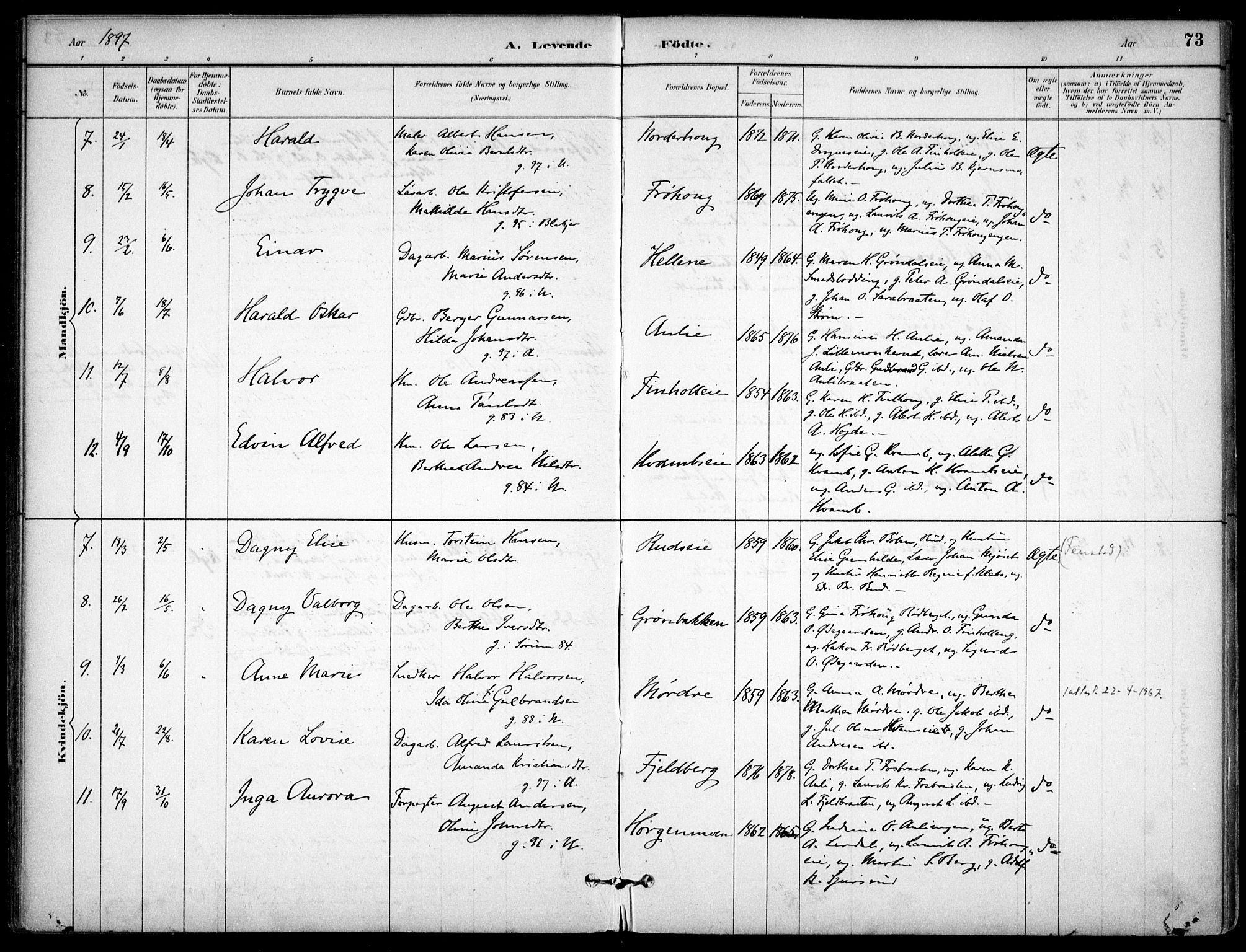 Nes prestekontor Kirkebøker, AV/SAO-A-10410/F/Fc/L0002: Parish register (official) no. IIi 2, 1882-1916, p. 73