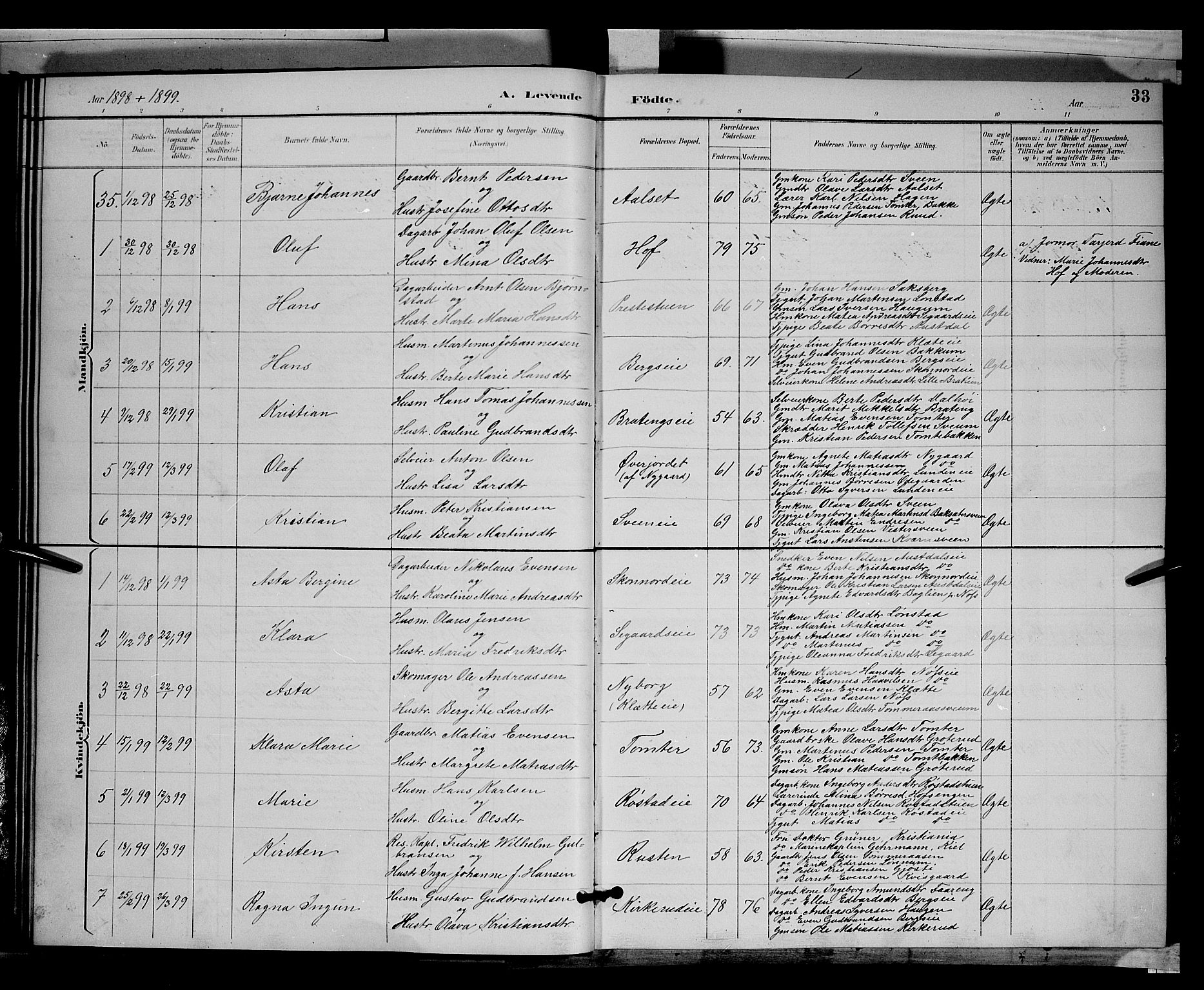 Biri prestekontor, SAH/PREST-096/H/Ha/Hab/L0003: Parish register (copy) no. 3, 1892-1905, p. 33