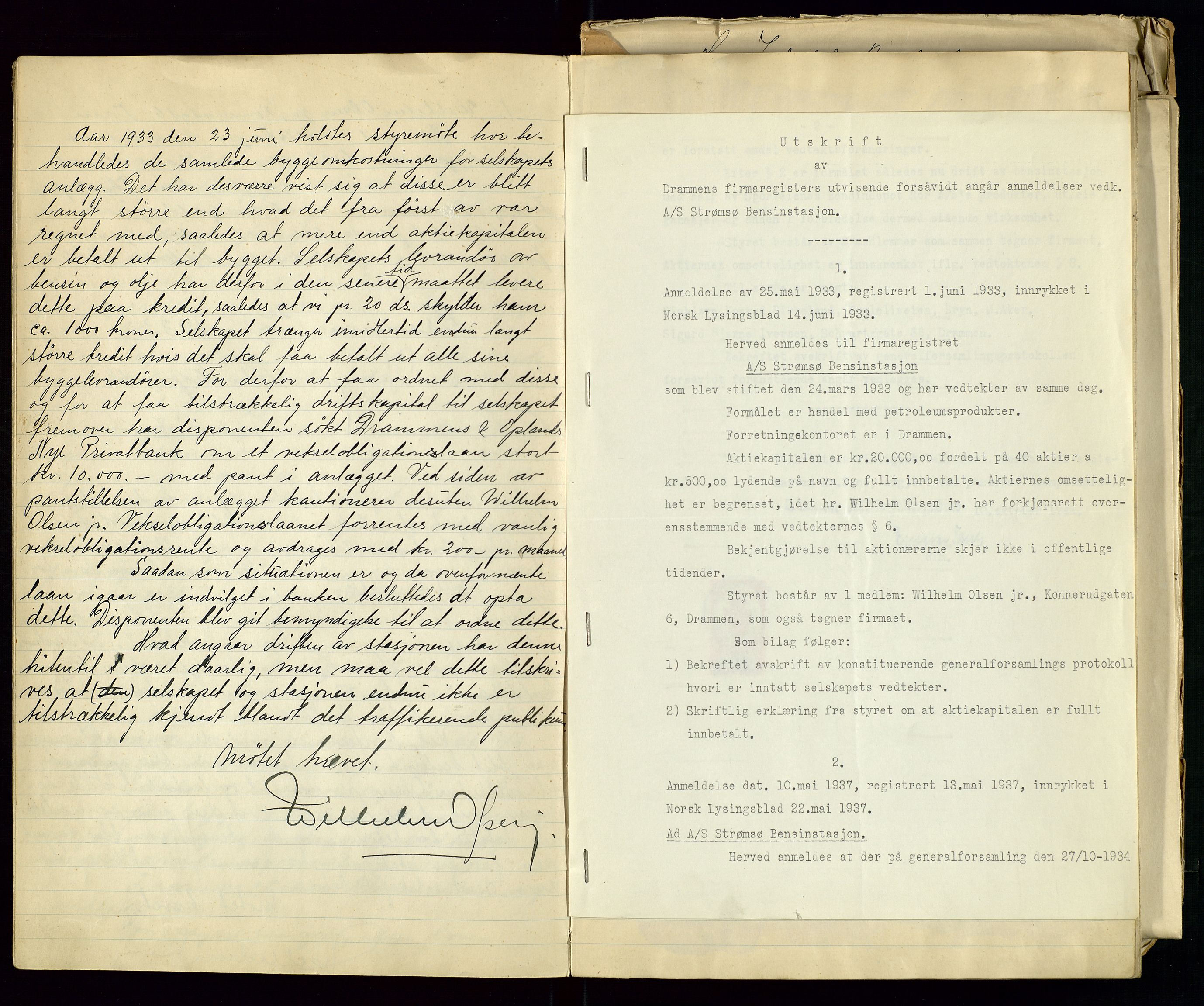 PA 1517 - A/S Strømsø Bensinstasjon, AV/SAST-A-101922/A/L0001: Referatprotokoll, 1933-1938, p. 5