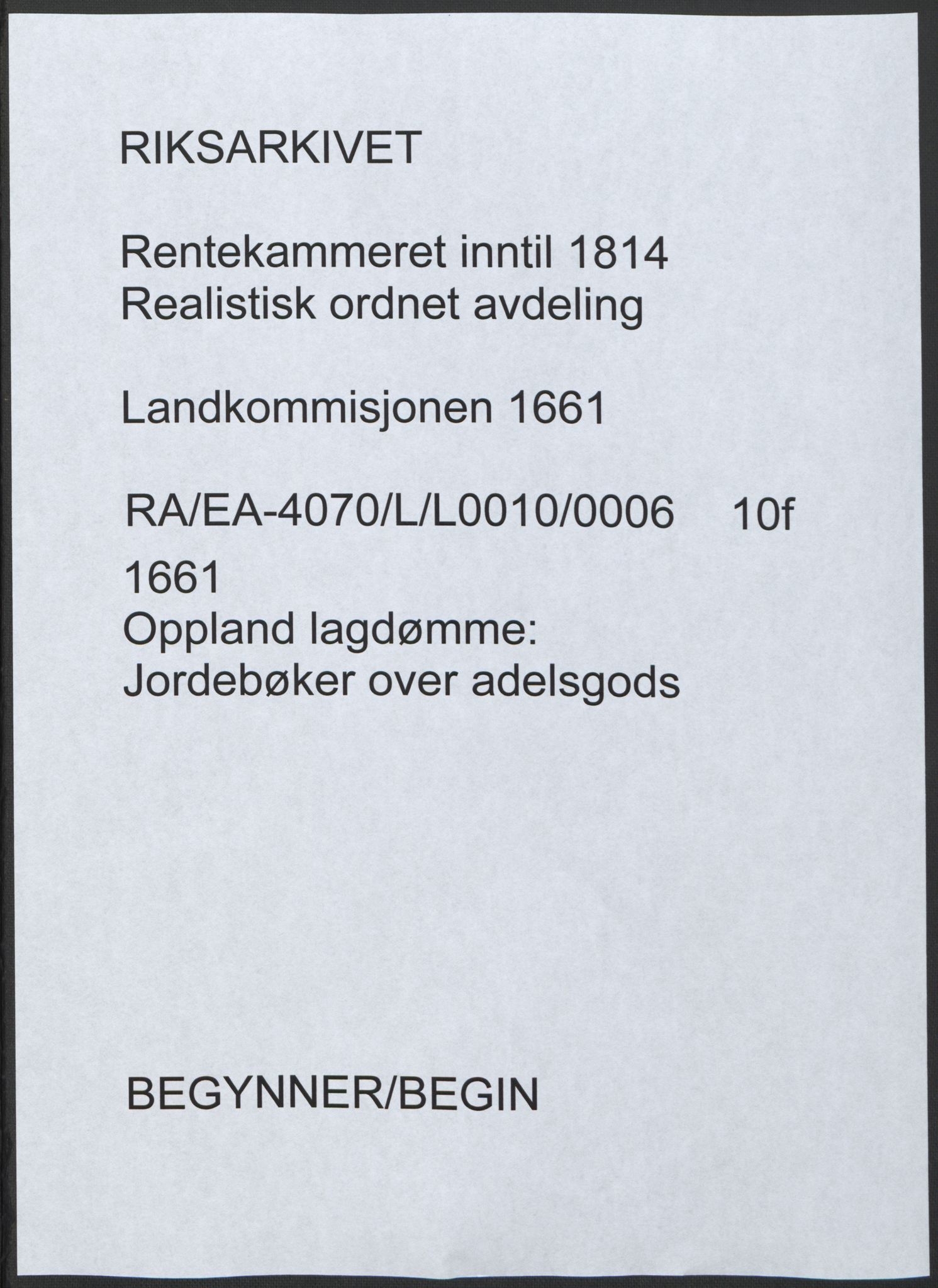 Rentekammeret inntil 1814, Realistisk ordnet avdeling, AV/RA-EA-4070/L/L0010/0006: Oppland lagdømme: / Jordebøker over adelsgods, 1661