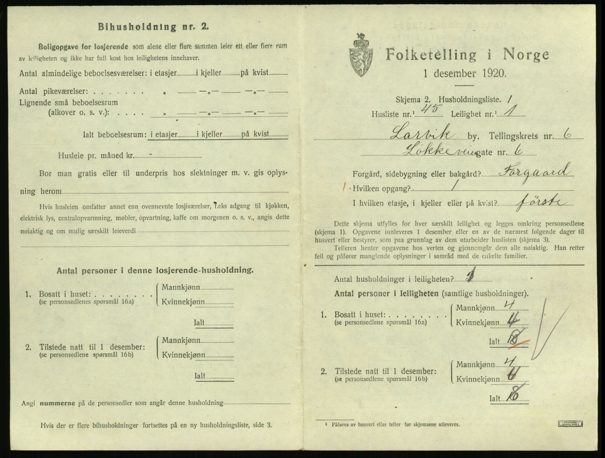 SAKO, 1920 census for Larvik, 1920, p. 5550