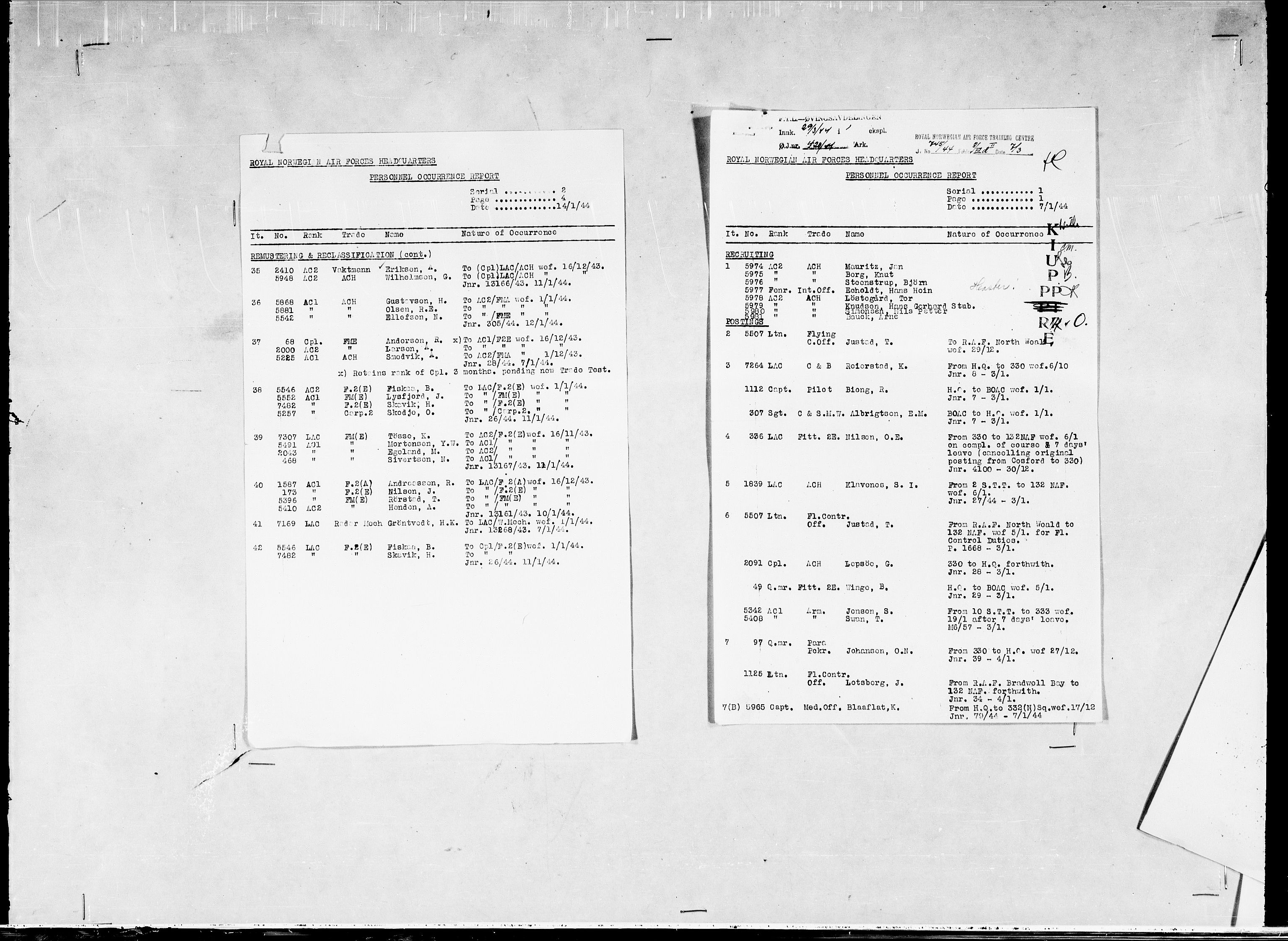 Forsvaret, Flyvåpnenes treningsleir 1940-1945, AV/RA-RAFA-3974/V/L0038: Ekspedisjonskontoret. 8. Personellkontoret, 1940-1945