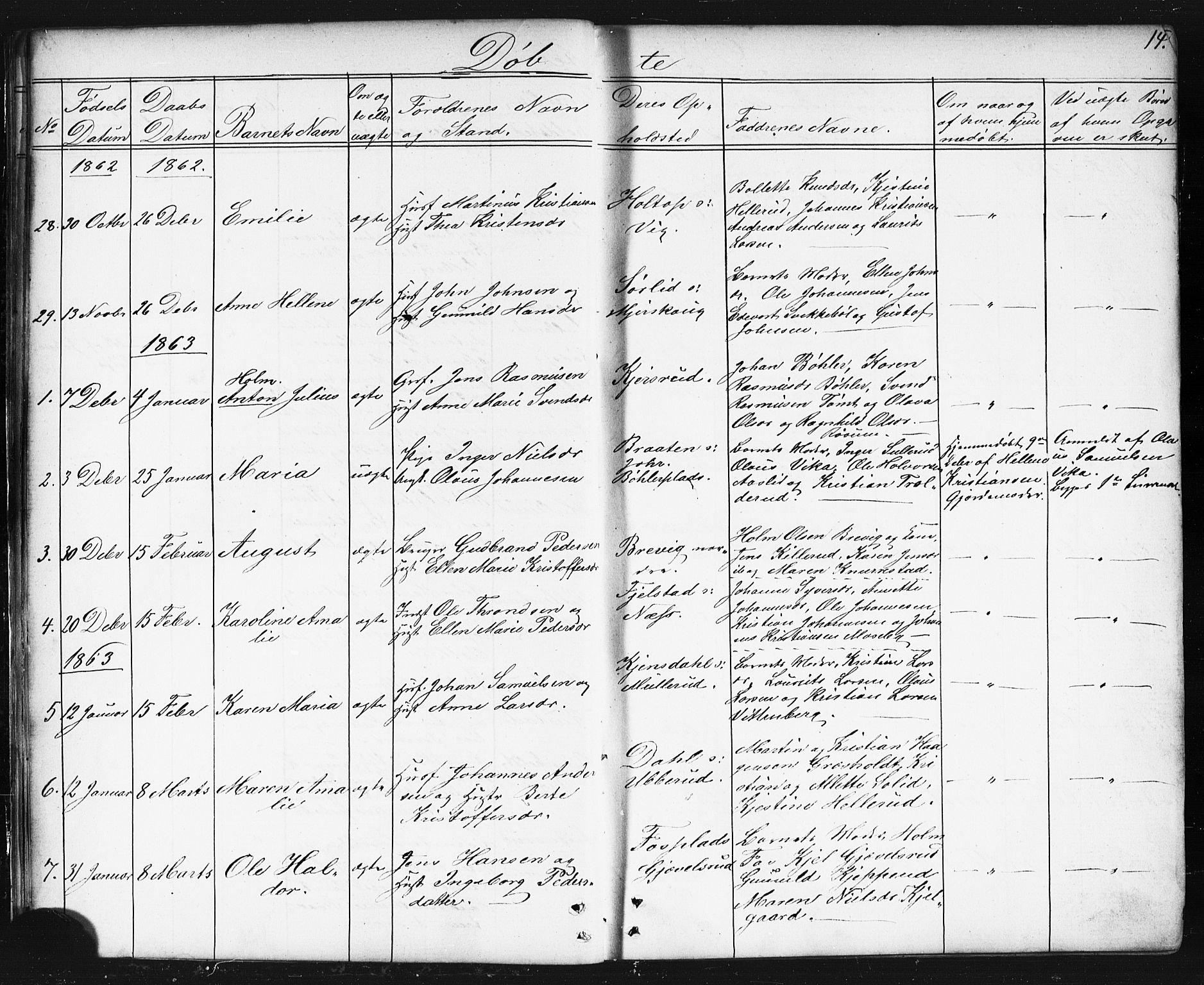 Enebakk prestekontor Kirkebøker, SAO/A-10171c/G/Gb/L0001: Parish register (copy) no. II 1, 1859-1890, p. 14