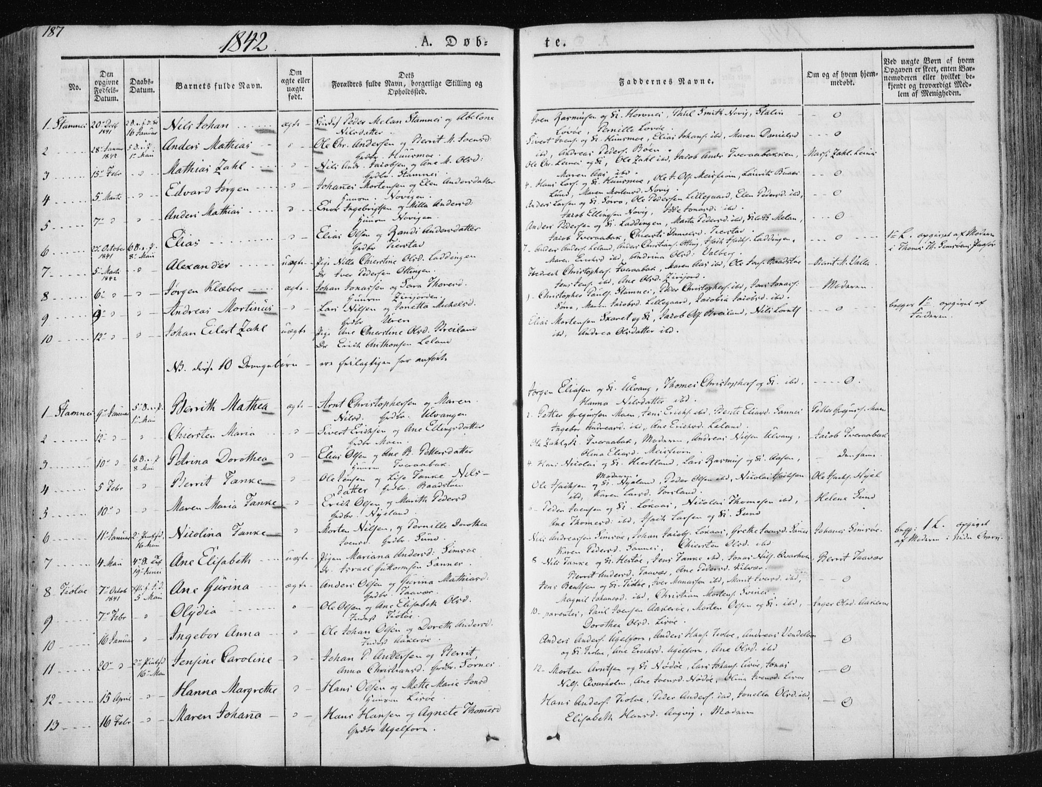 Ministerialprotokoller, klokkerbøker og fødselsregistre - Nordland, AV/SAT-A-1459/830/L0446: Parish register (official) no. 830A10, 1831-1865, p. 187