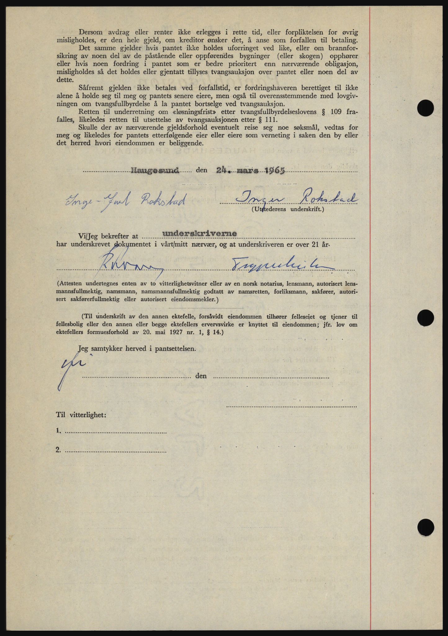 Haugesund tingrett, AV/SAST-A-101415/01/II/IIC/L0053: Mortgage book no. B 53, 1965-1965, Diary no: : 778/1965