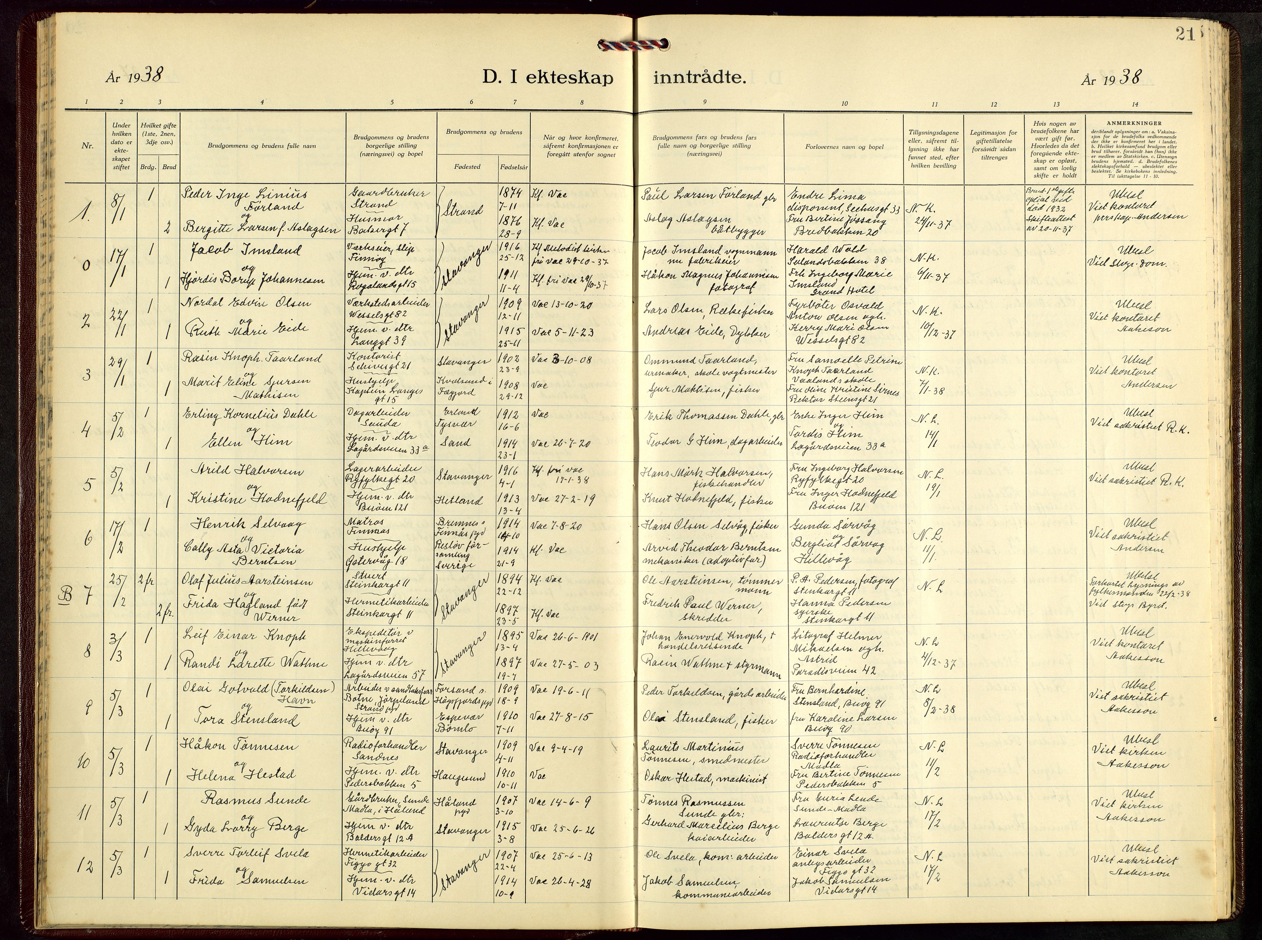 St. Petri sokneprestkontor, AV/SAST-A-101813/001/30/30BB/L0012: Parish register (copy) no. B 12, 1936-1951, p. 21