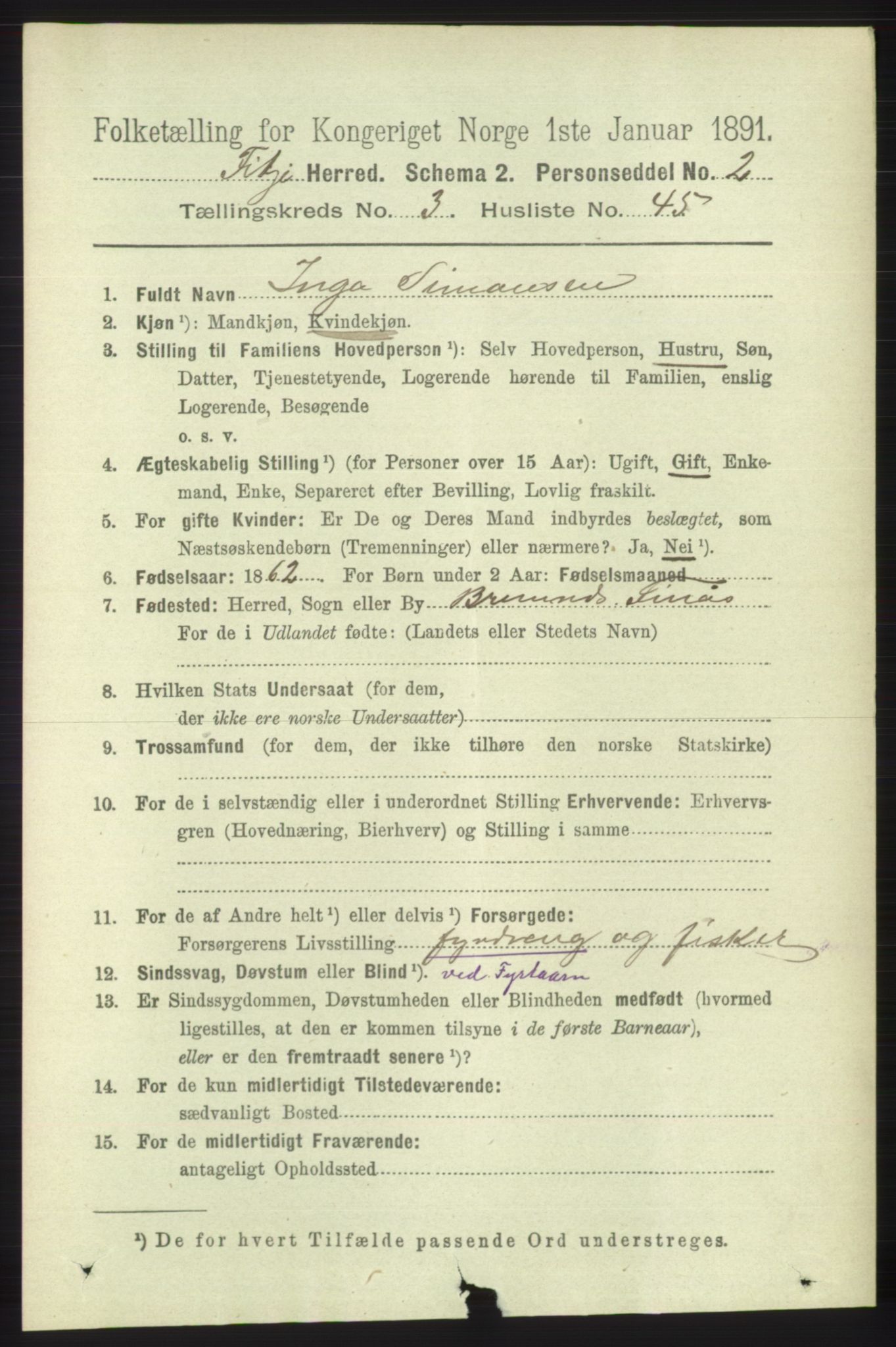 RA, 1891 census for 1222 Fitjar, 1891, p. 1284