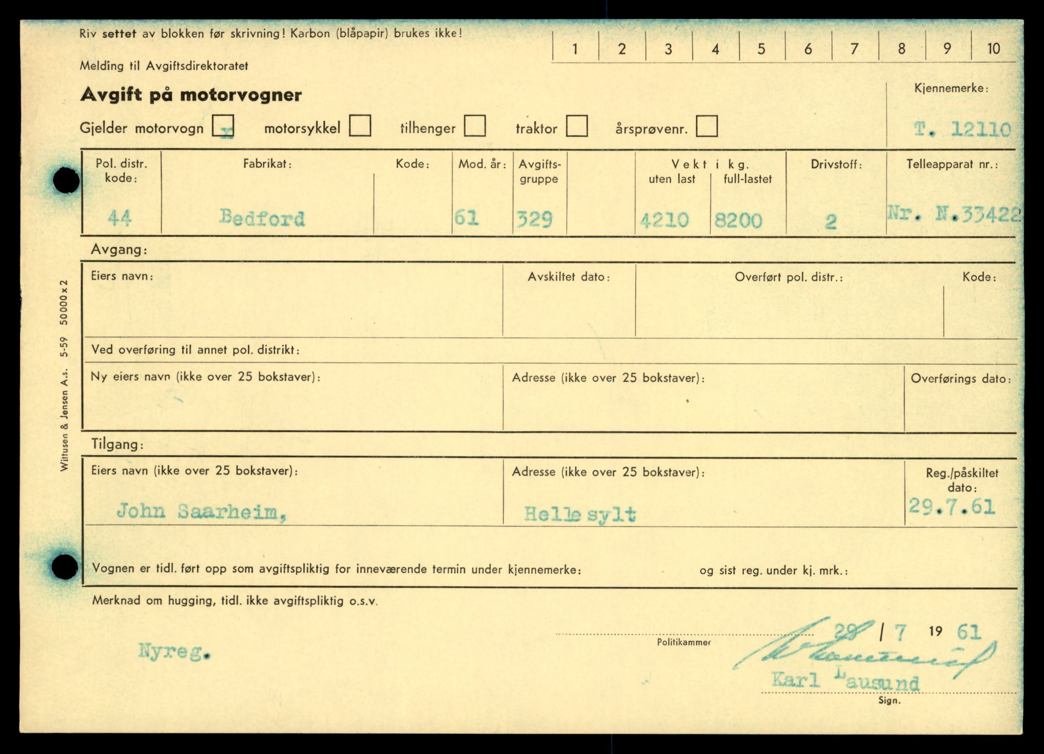 Møre og Romsdal vegkontor - Ålesund trafikkstasjon, AV/SAT-A-4099/F/Fe/L0033: Registreringskort for kjøretøy T 12151 - T 12474, 1927-1998, p. 2823