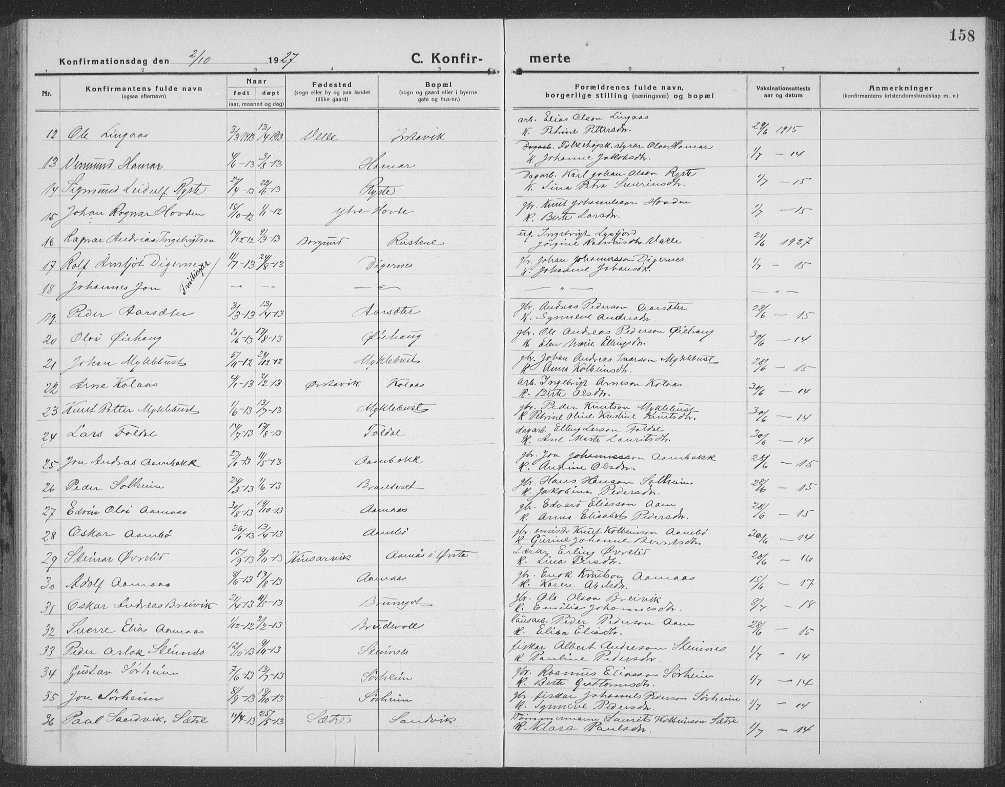 Ministerialprotokoller, klokkerbøker og fødselsregistre - Møre og Romsdal, AV/SAT-A-1454/513/L0191: Parish register (copy) no. 513C05, 1920-1941, p. 158