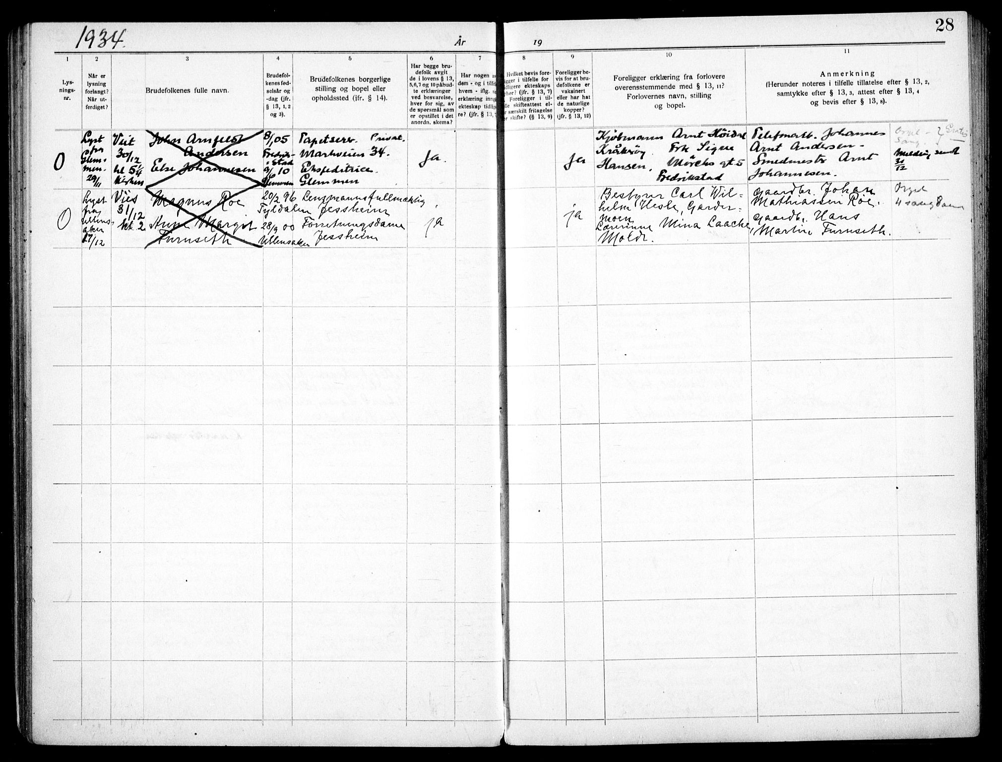 Paulus prestekontor Kirkebøker, SAO/A-10871/H/Ha/L0005: Banns register no. 5, 1932-1938, p. 28