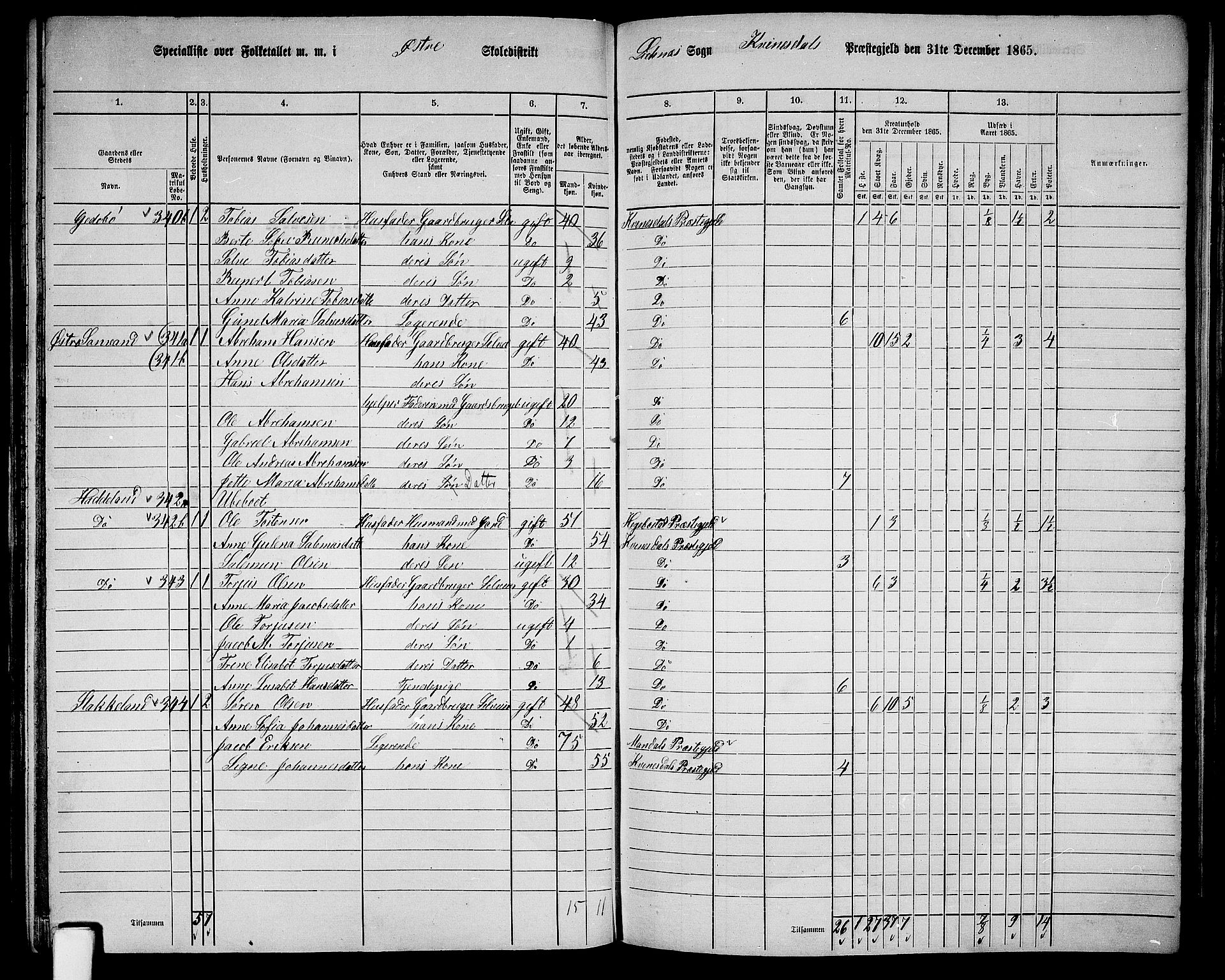 RA, 1865 census for Kvinesdal, 1865, p. 90