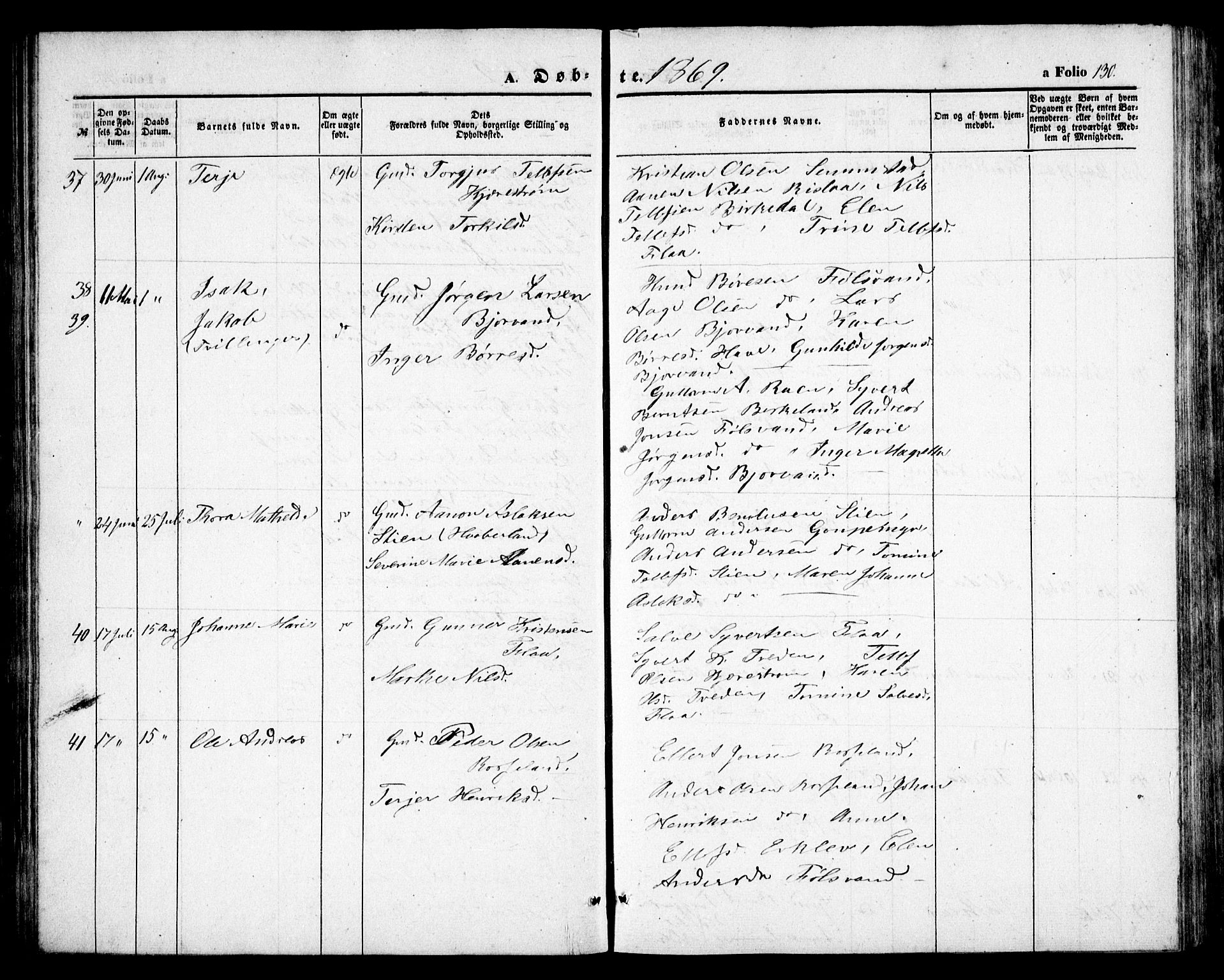 Birkenes sokneprestkontor, AV/SAK-1111-0004/F/Fb/L0002: Parish register (copy) no. B 2, 1849-1876, p. 130