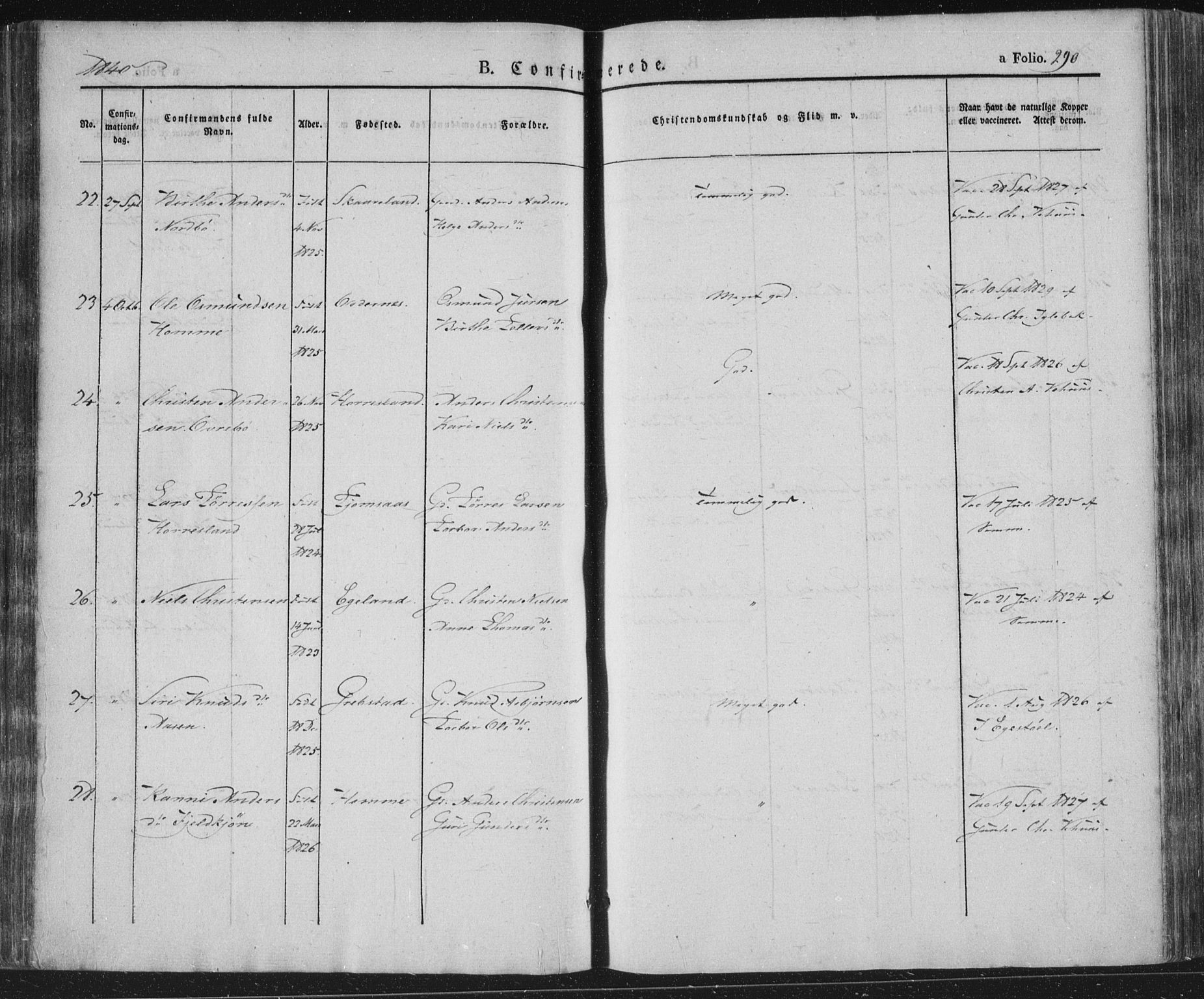 Vennesla sokneprestkontor, AV/SAK-1111-0045/Fa/Fac/L0004: Parish register (official) no. A 4, 1834-1855, p. 290