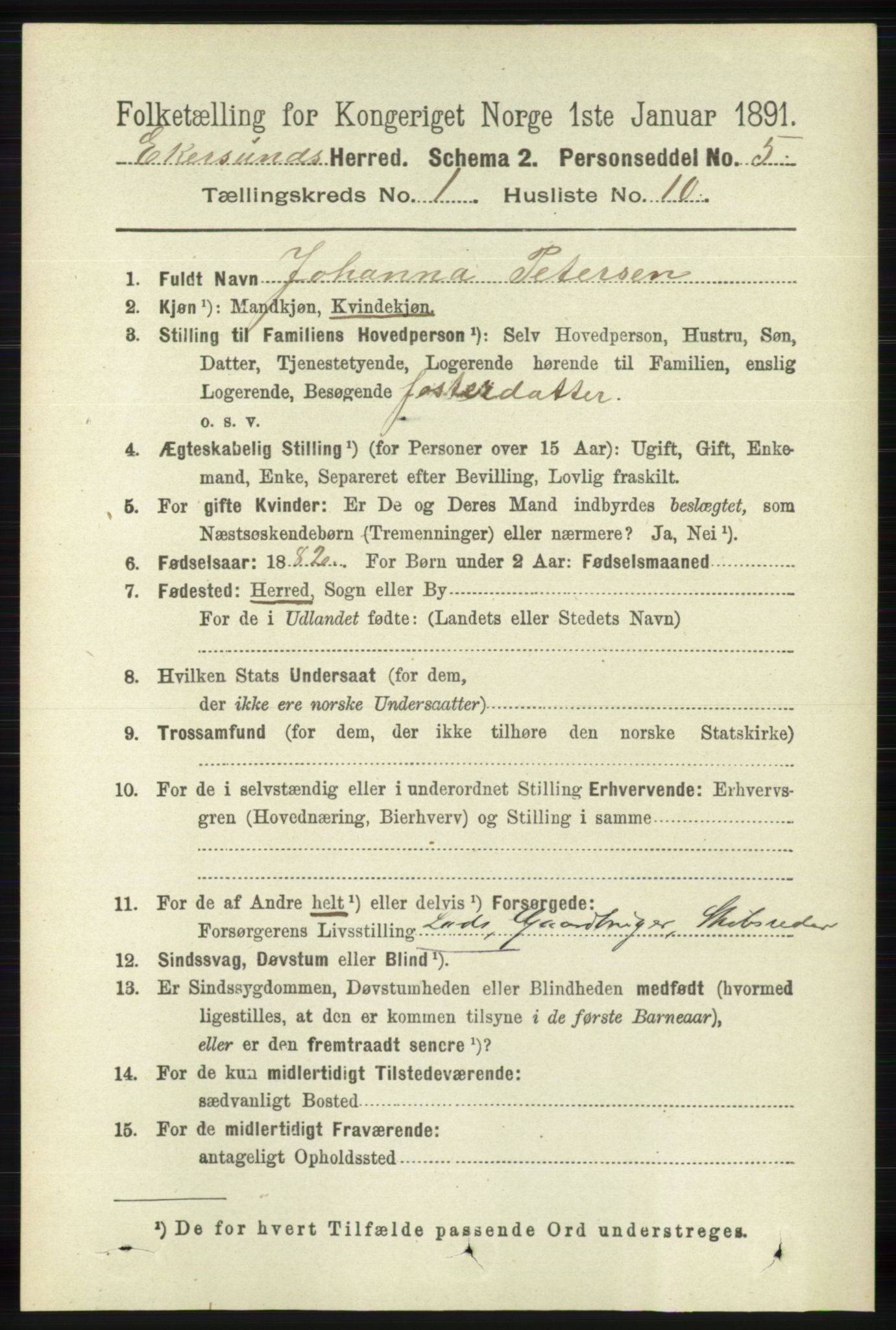 RA, 1891 census for 1116 Eigersund herred, 1891, p. 141