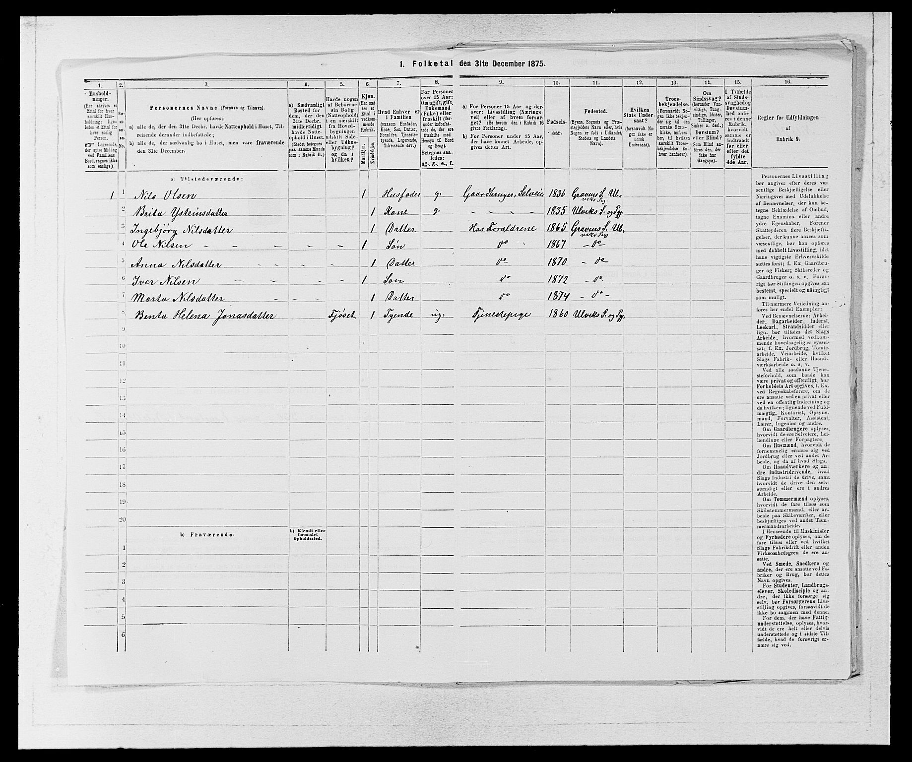 SAB, 1875 census for 1233P Ulvik, 1875, p. 621