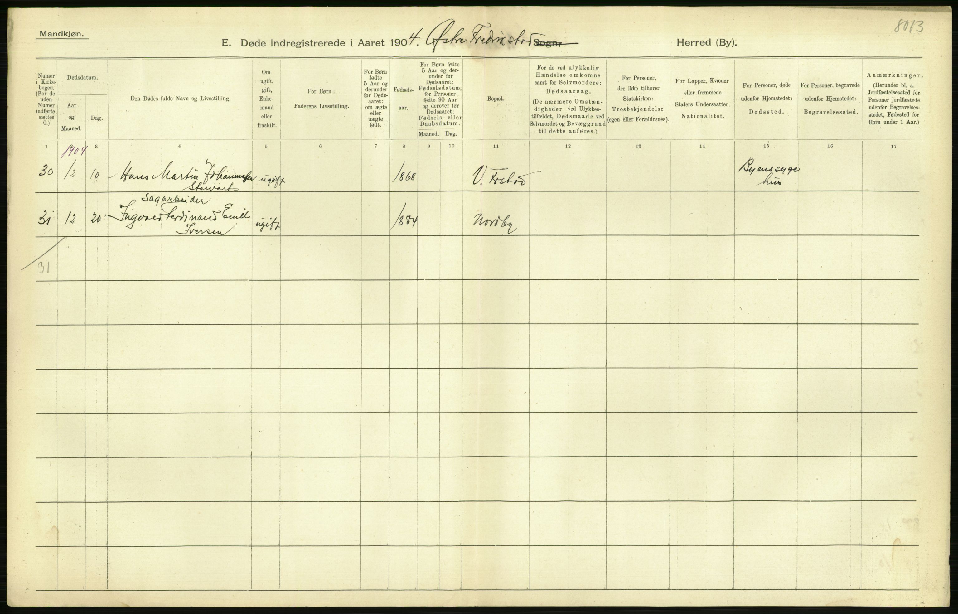 Statistisk sentralbyrå, Sosiodemografiske emner, Befolkning, AV/RA-S-2228/D/Df/Dfa/Dfab/L0001: Smålenenes amt: Fødte, gifte, døde, 1904, p. 745