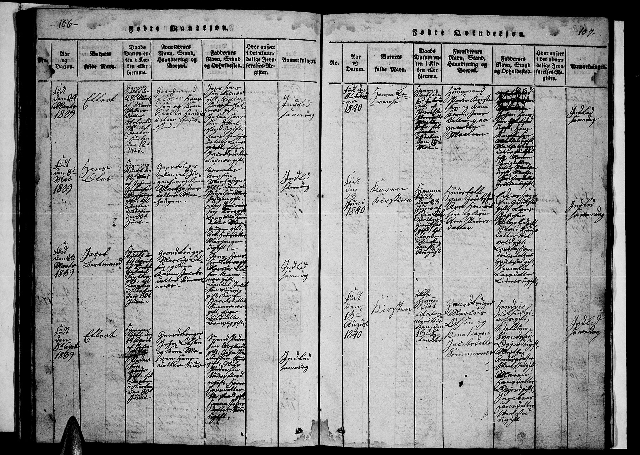 Ministerialprotokoller, klokkerbøker og fødselsregistre - Nordland, AV/SAT-A-1459/857/L0826: Parish register (copy) no. 857C01, 1821-1852, p. 106-107