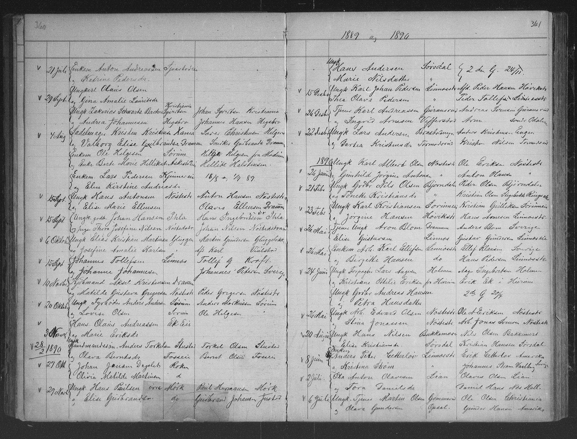 Lier kirkebøker, AV/SAKO-A-230/G/Gb/L0001: Parish register (copy) no. II 1, 1874-1898, p. 360-361