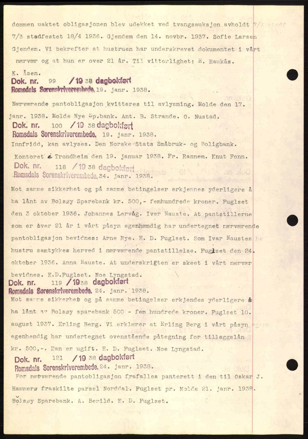 Romsdal sorenskriveri, AV/SAT-A-4149/1/2/2C: Mortgage book no. C1a, 1936-1945, Diary no: : 99/1938