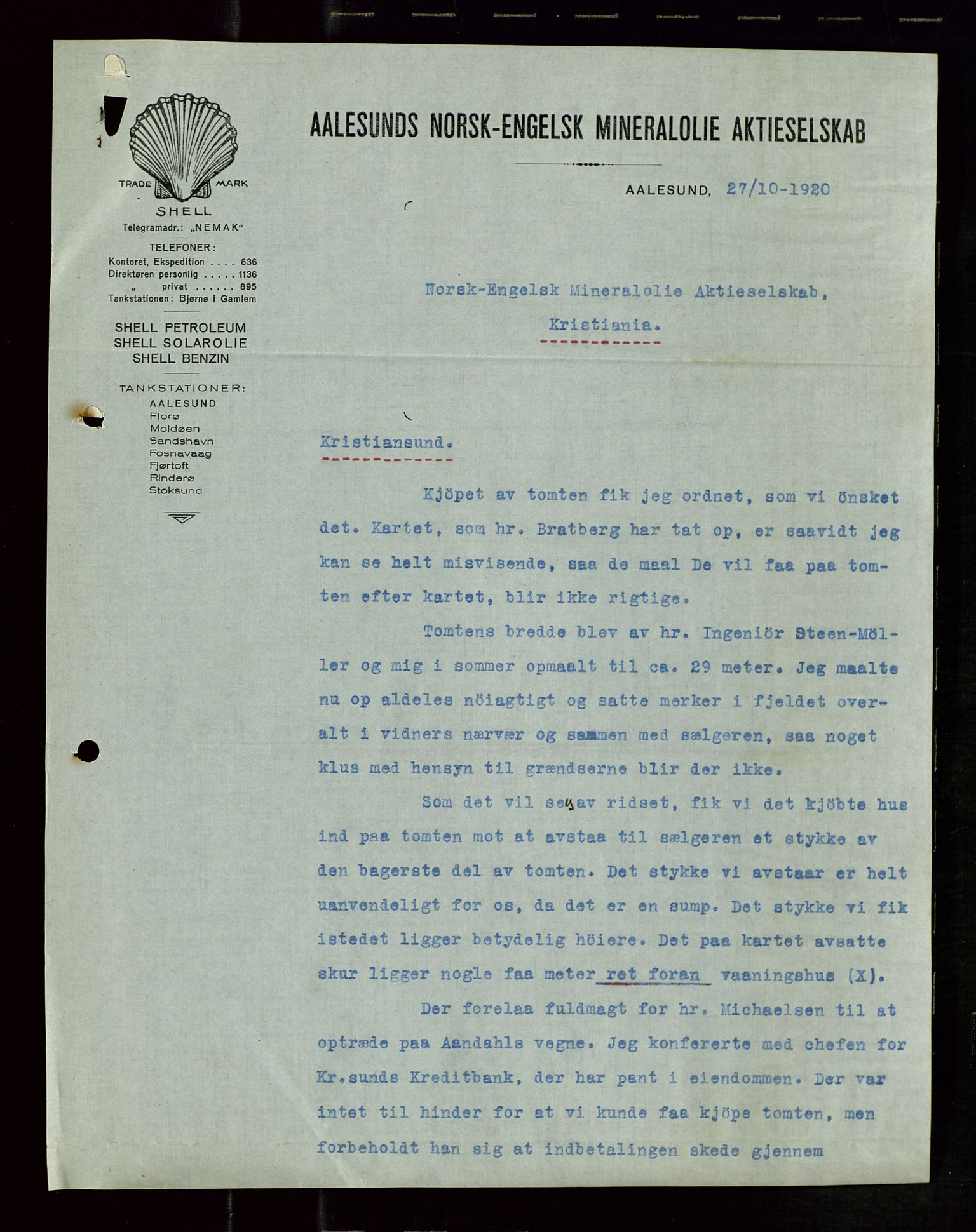 Pa 1521 - A/S Norske Shell, AV/SAST-A-101915/E/Ea/Eaa/L0010: Sjefskorrespondanse, 1920, p. 51