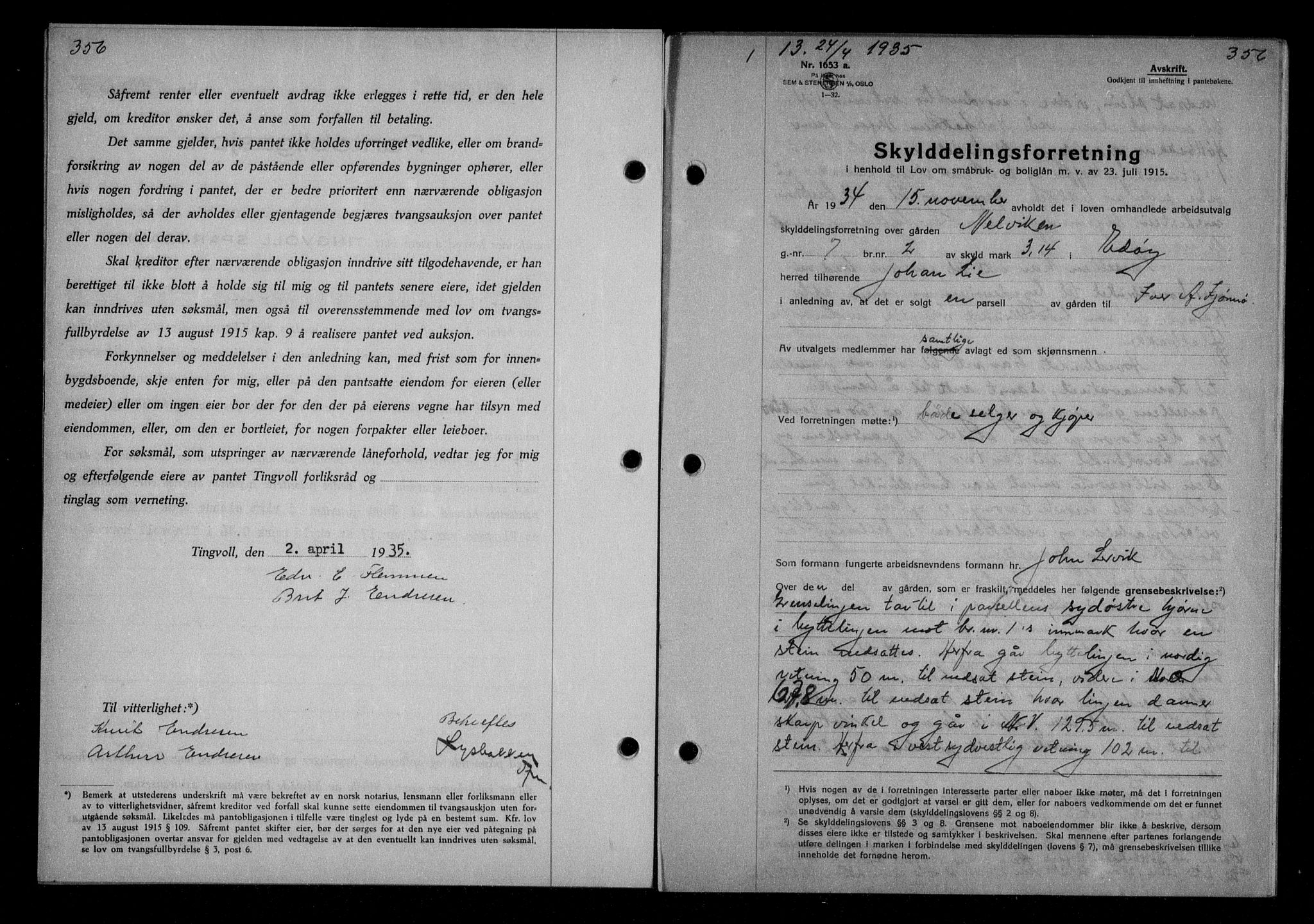 Nordmøre sorenskriveri, AV/SAT-A-4132/1/2/2Ca/L0084: Mortgage book no. 74, 1935-1935, Deed date: 24.04.1935