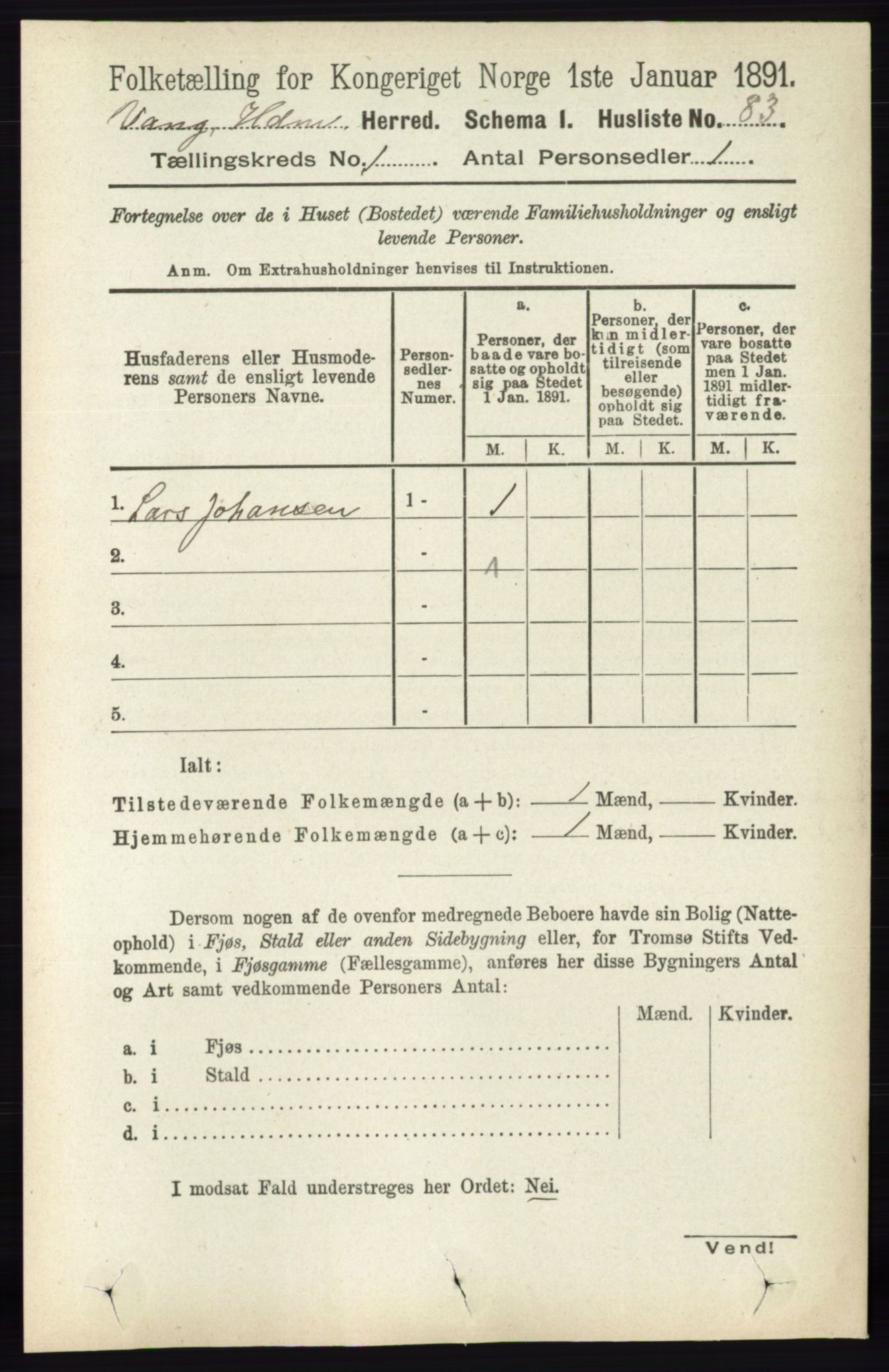 RA, 1891 census for 0414 Vang, 1891, p. 132