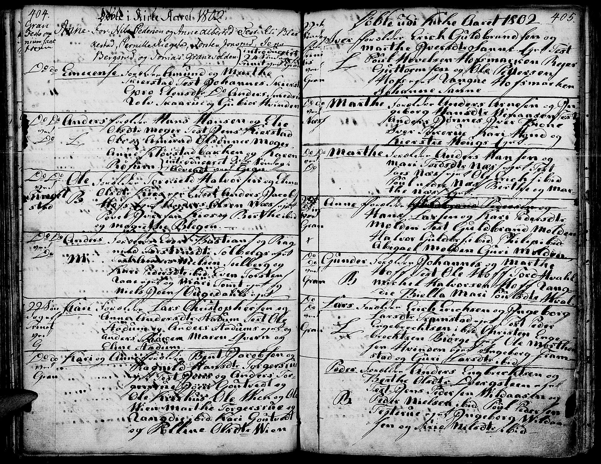 Gran prestekontor, AV/SAH-PREST-112/H/Ha/Haa/L0006: Parish register (official) no. 6, 1787-1824, p. 404-405