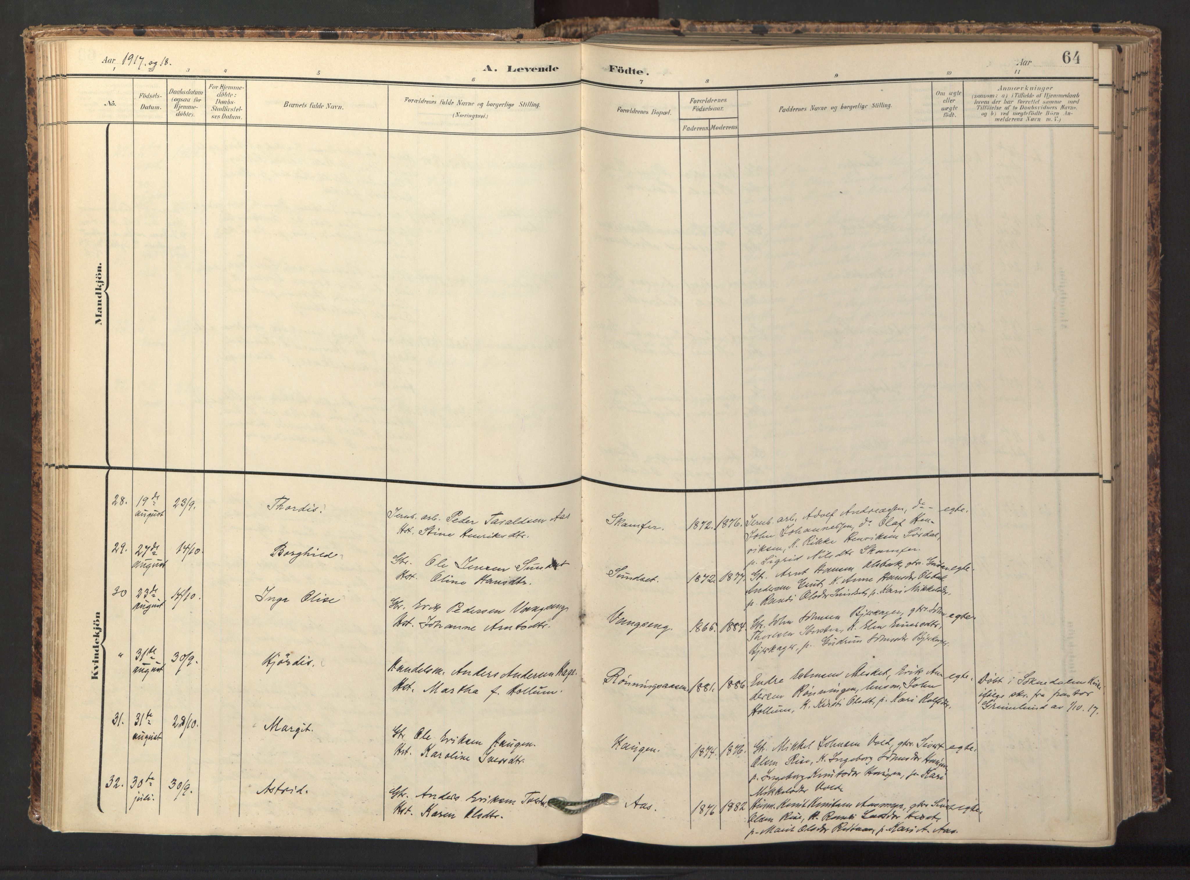 Ministerialprotokoller, klokkerbøker og fødselsregistre - Sør-Trøndelag, SAT/A-1456/674/L0873: Parish register (official) no. 674A05, 1908-1923, p. 64