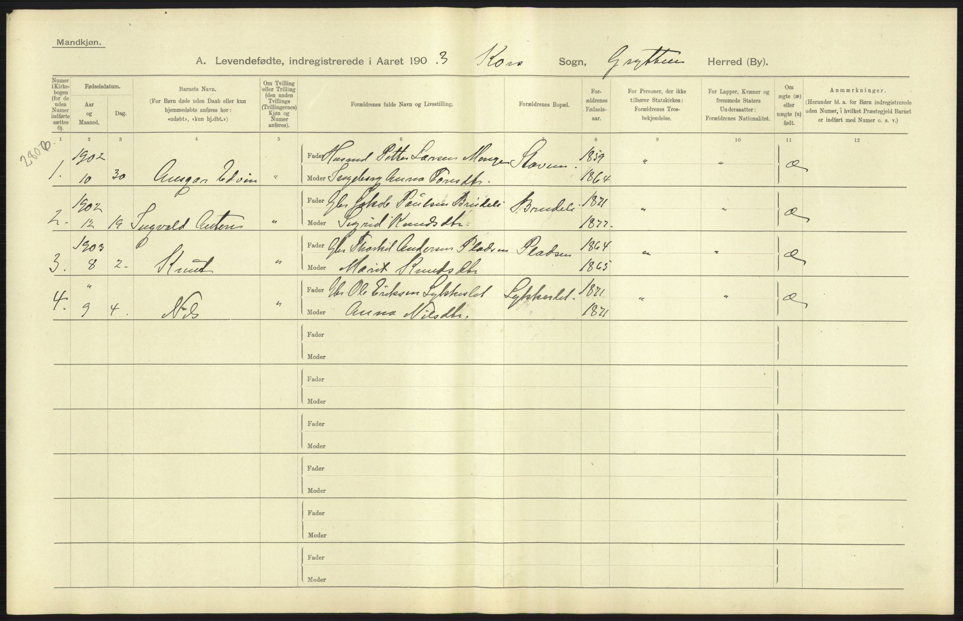 Statistisk sentralbyrå, Sosiodemografiske emner, Befolkning, AV/RA-S-2228/D/Df/Dfa/Dfaa/L0016: Romsdal amt: Fødte, gifte, døde., 1903, p. 51