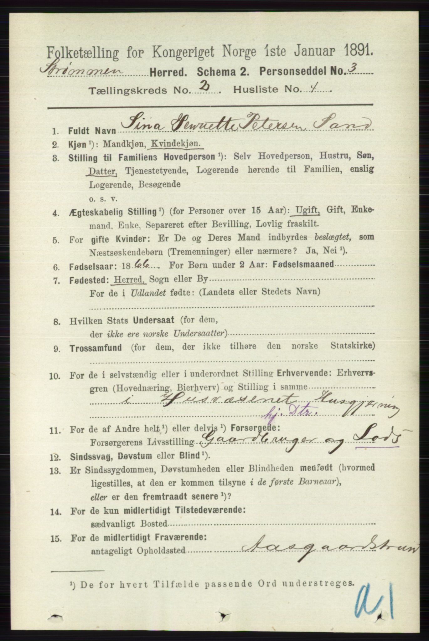 RA, 1891 census for 0711 Strømm, 1891, p. 715