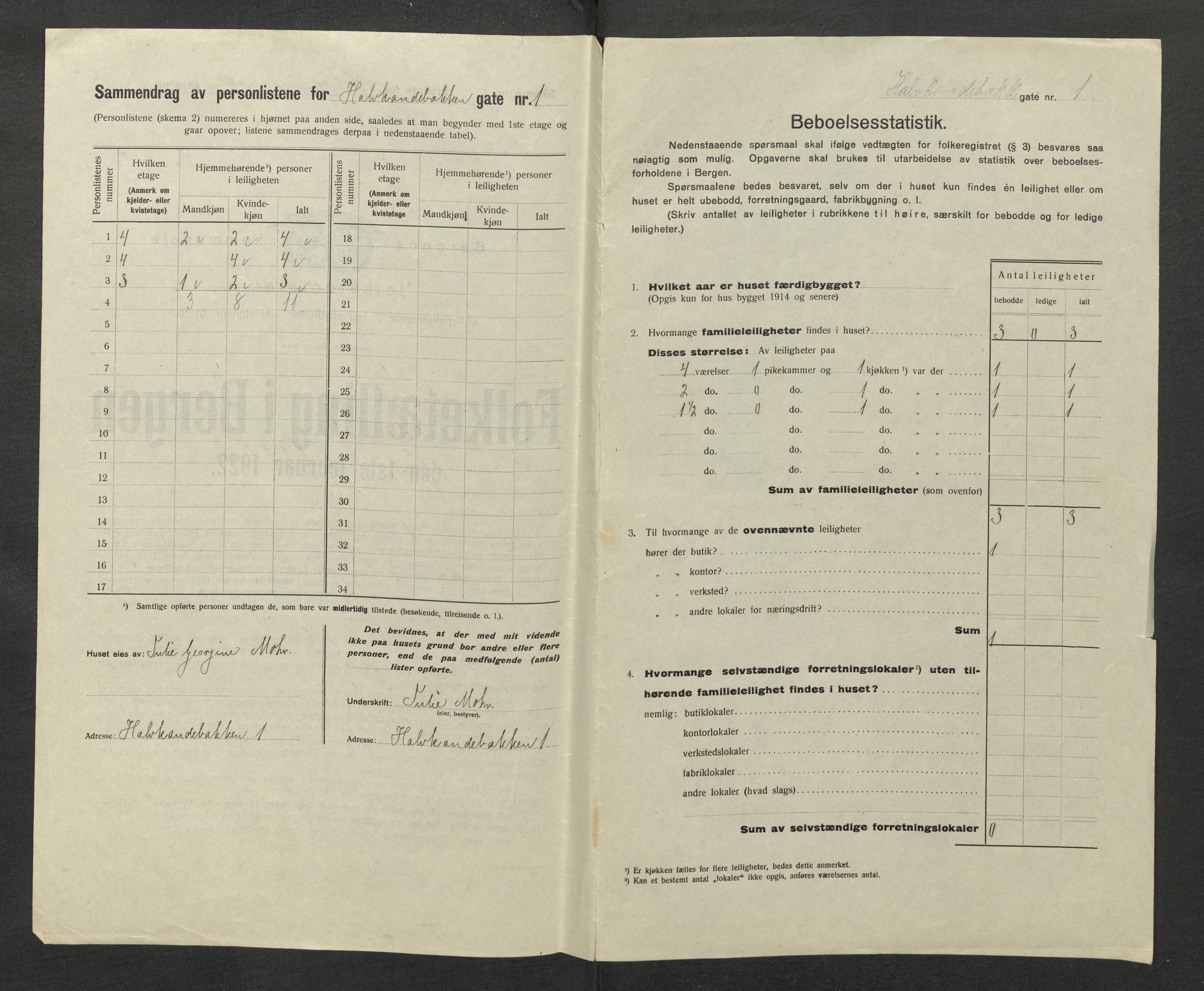 SAB, Municipal Census 1922 for Bergen, 1922, p. 11941