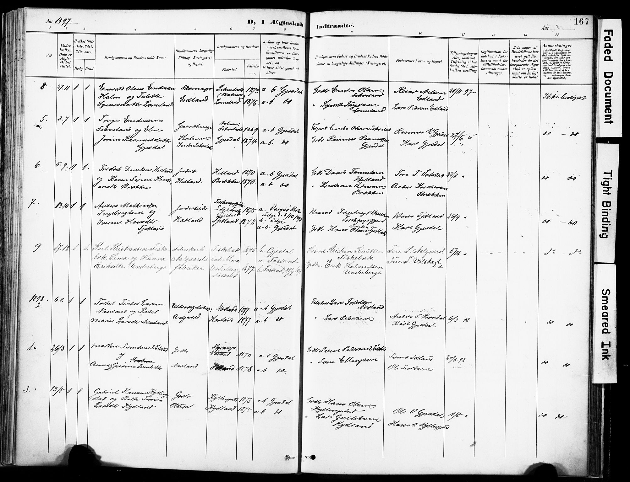 Lye sokneprestkontor, SAST/A-101794/001/30BA/L0012: Parish register (official) no. A 11, 1896-1909, p. 167