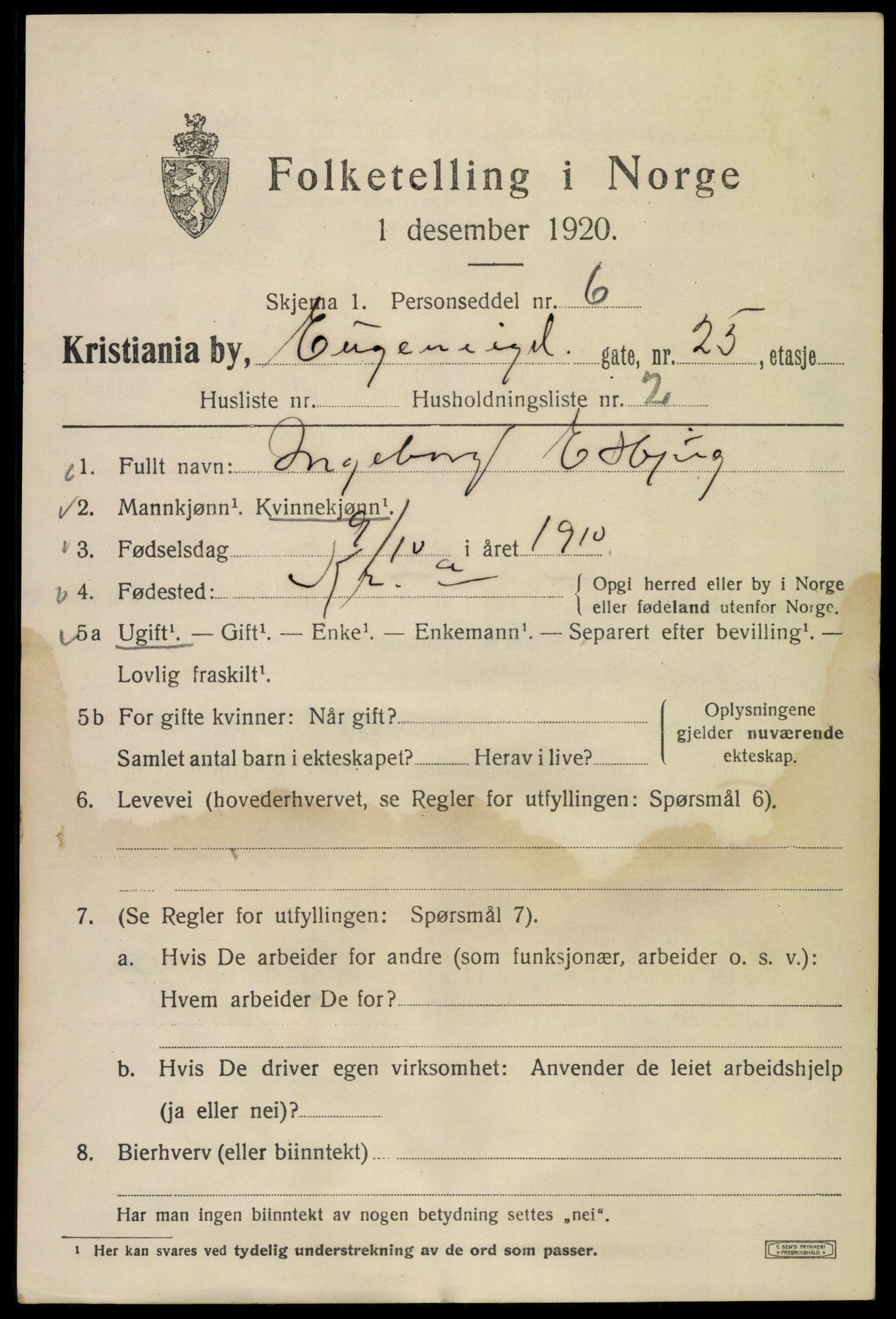 SAO, 1920 census for Kristiania, 1920, p. 224719