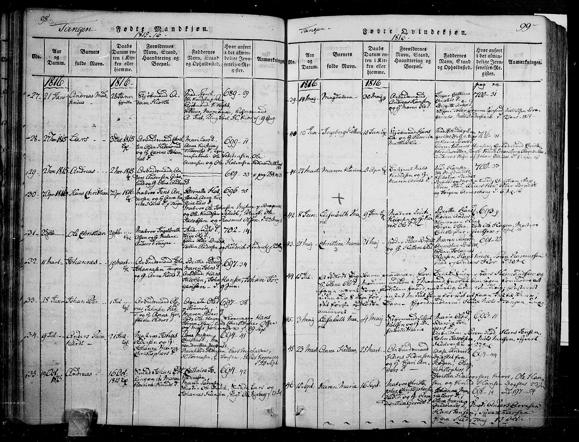 Skoger kirkebøker, AV/SAKO-A-59/F/Fa/L0002: Parish register (official) no. I 2 /2, 1814-1842, p. 98-99