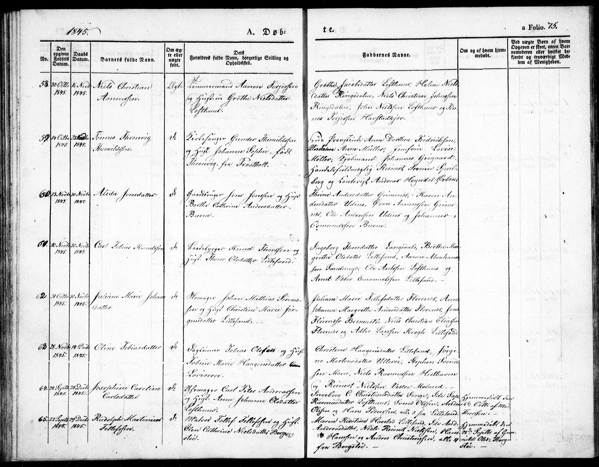 Vestre Moland sokneprestkontor, AV/SAK-1111-0046/F/Fb/Fbb/L0002: Parish register (copy) no. B 2, 1836-1851, p. 75