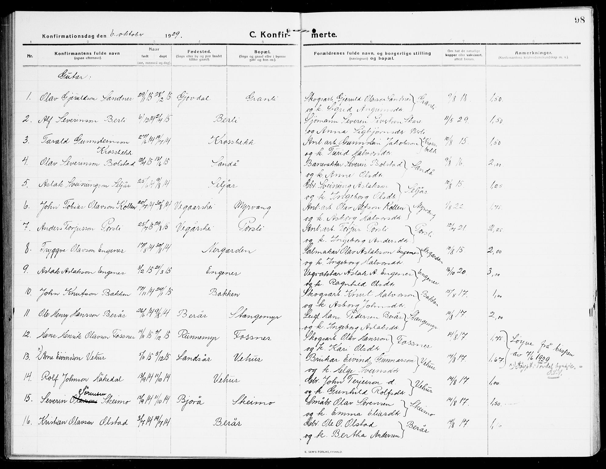 Åmli sokneprestkontor, AV/SAK-1111-0050/F/Fa/Fac/L0013: Parish register (official) no. A 13, 1914-1933, p. 98