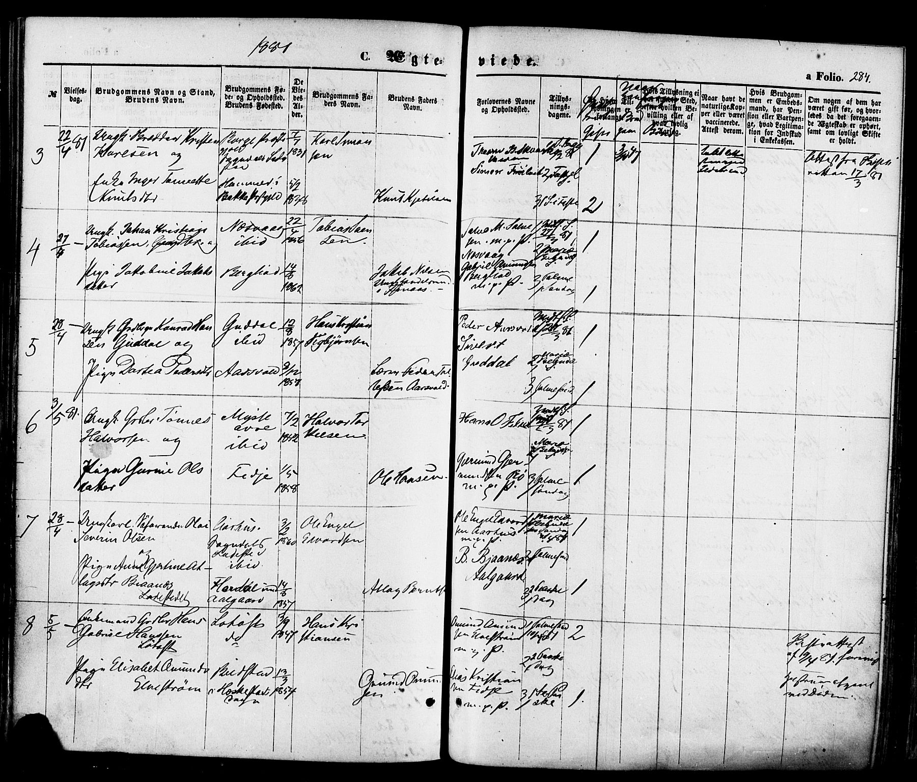 Sokndal sokneprestkontor, AV/SAST-A-101808: Parish register (official) no. A 10, 1874-1886, p. 284