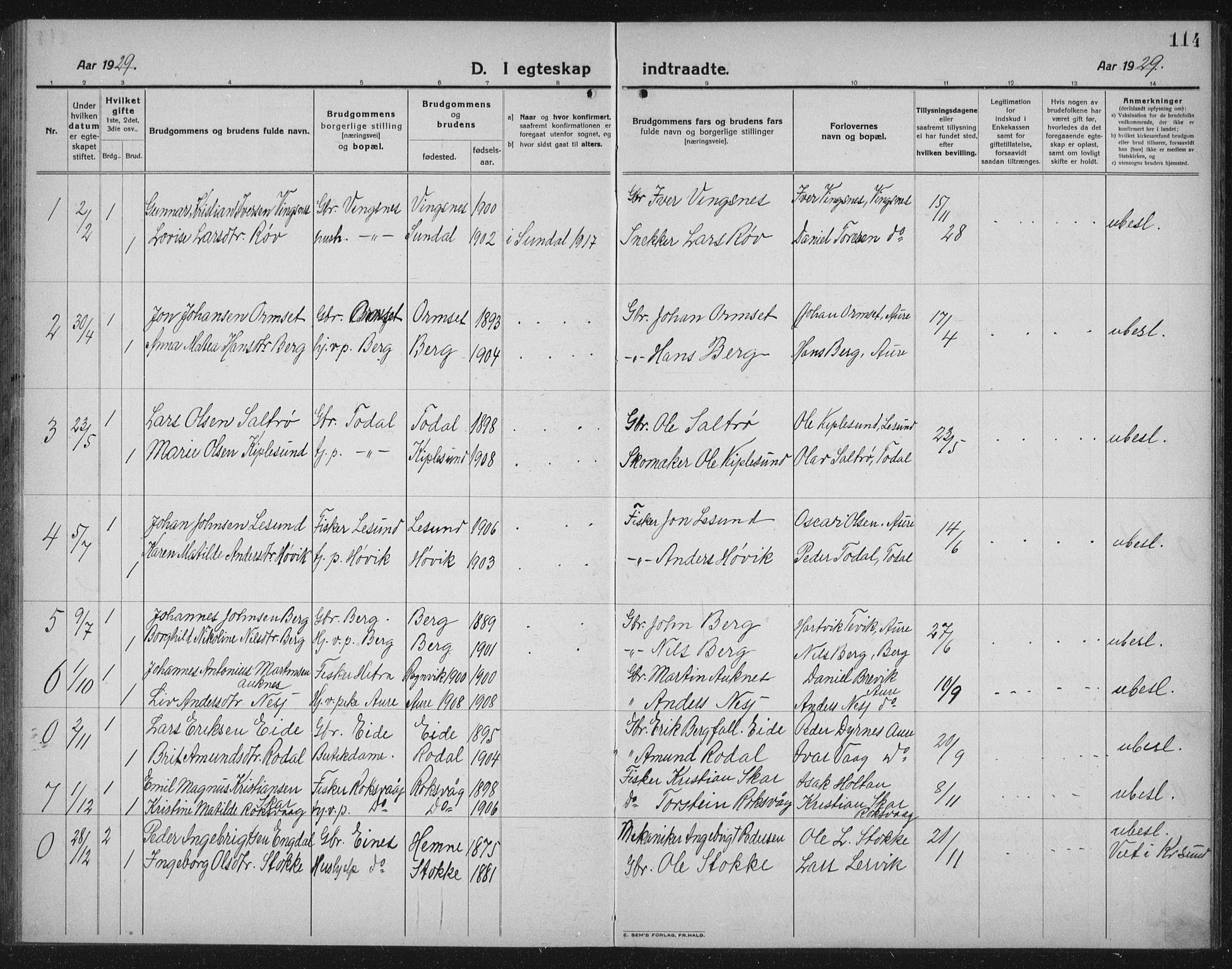 Ministerialprotokoller, klokkerbøker og fødselsregistre - Møre og Romsdal, AV/SAT-A-1454/578/L0911: Parish register (copy) no. 578C04, 1921-1940, p. 114