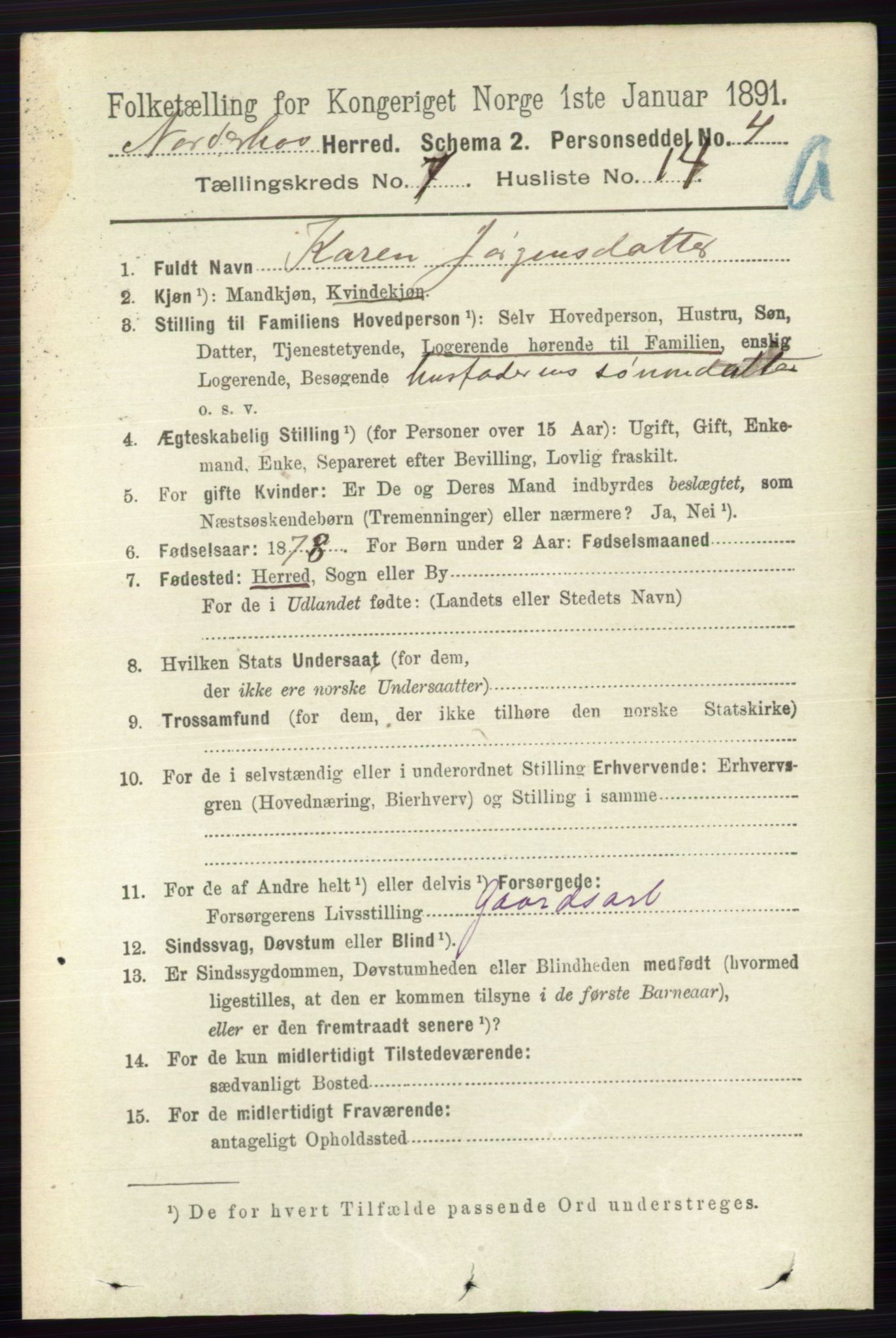 RA, 1891 census for 0613 Norderhov, 1891, p. 4558