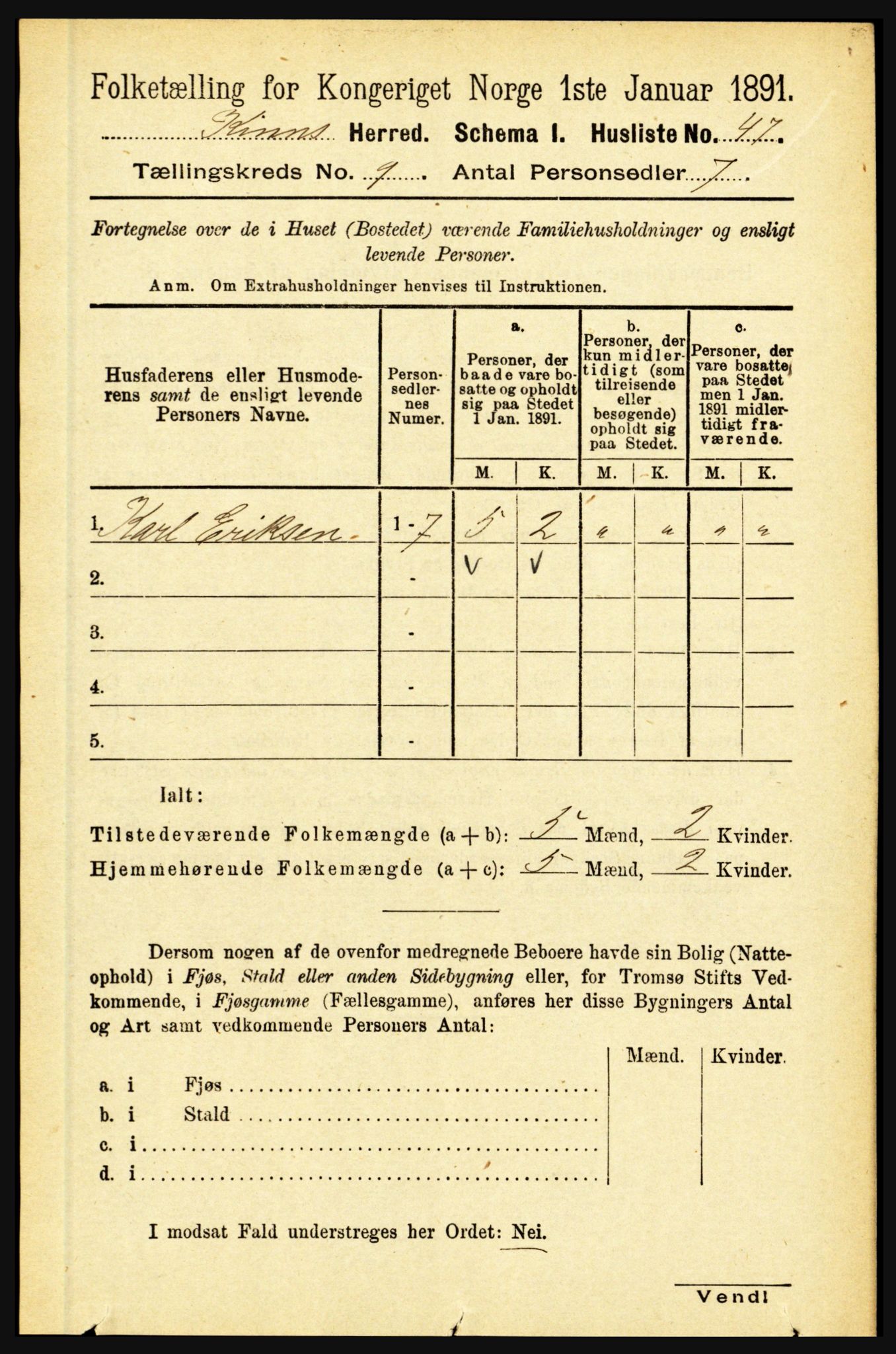 RA, 1891 census for 1437 Kinn, 1891, p. 3447