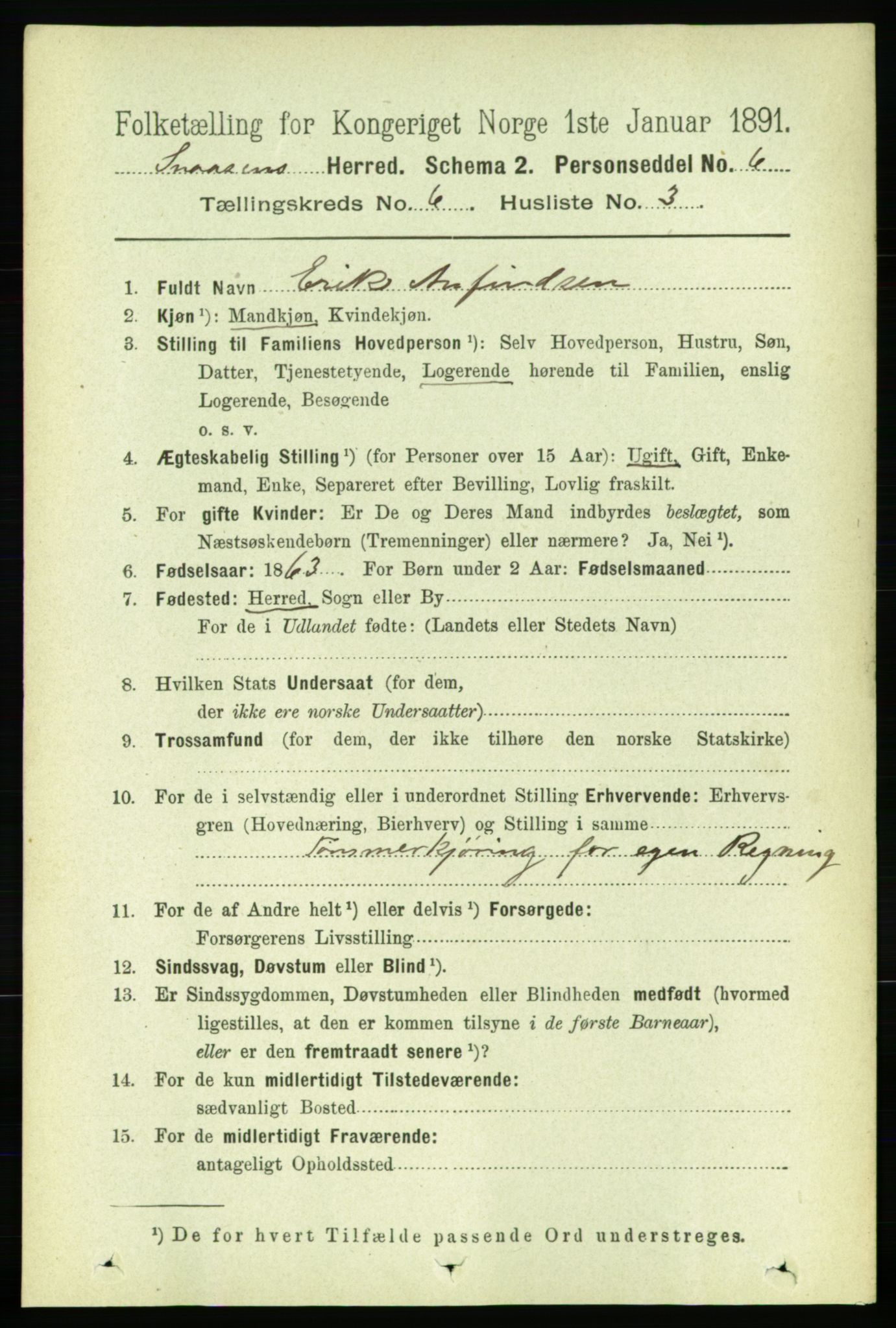 RA, 1891 census for 1736 Snåsa, 1891, p. 1908