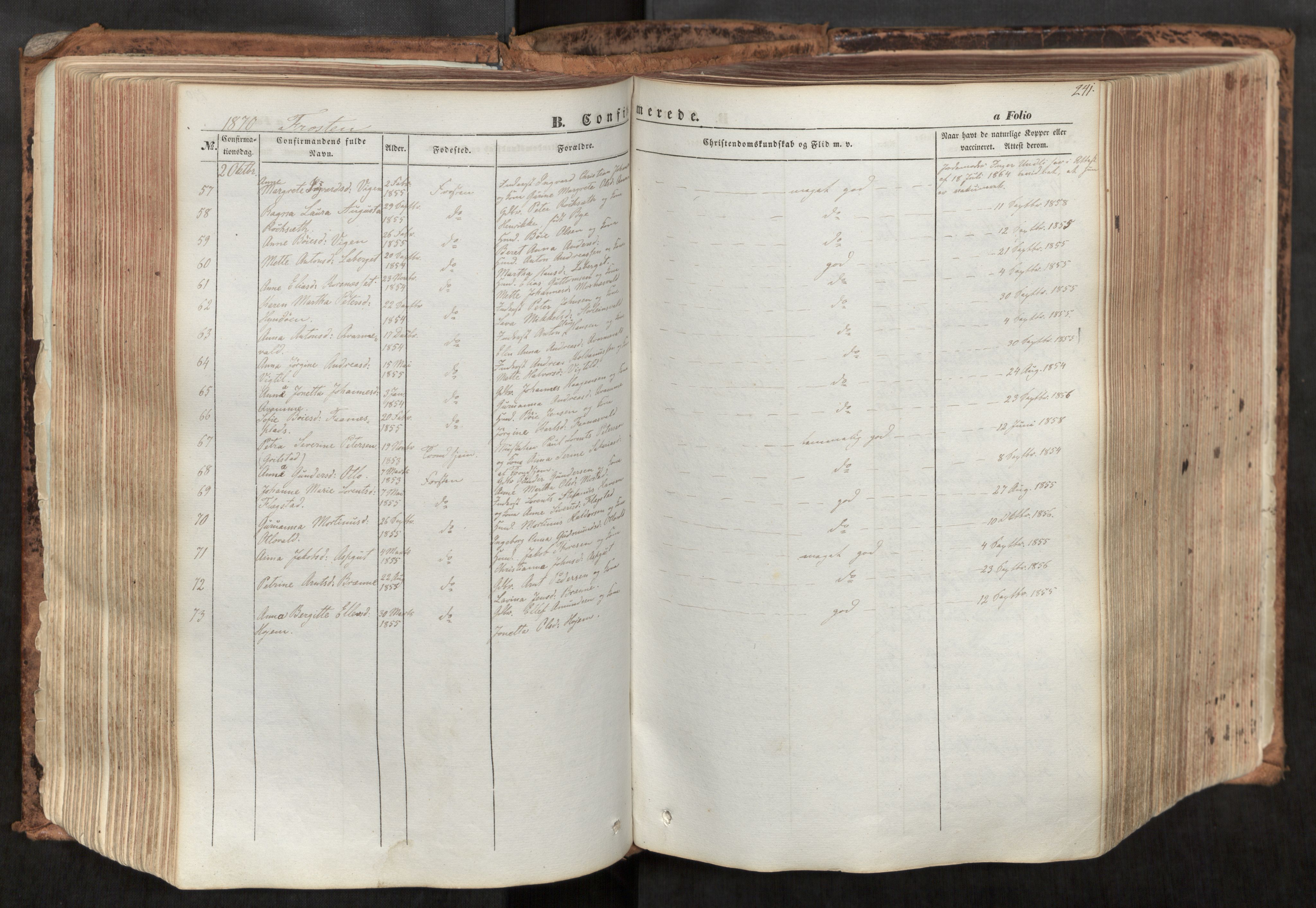 Ministerialprotokoller, klokkerbøker og fødselsregistre - Nord-Trøndelag, SAT/A-1458/713/L0116: Parish register (official) no. 713A07, 1850-1877, p. 241