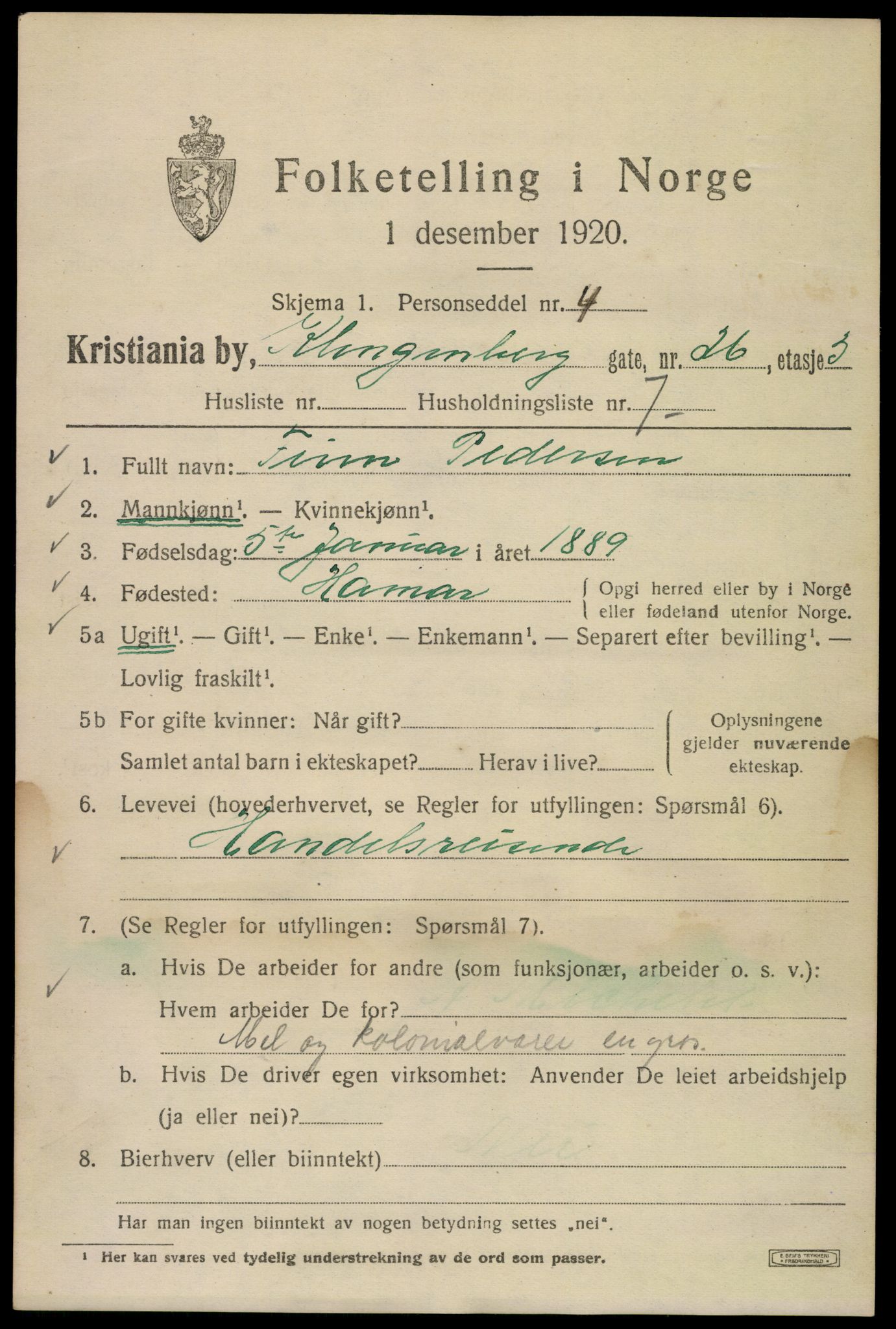 SAO, 1920 census for Kristiania, 1920, p. 344953