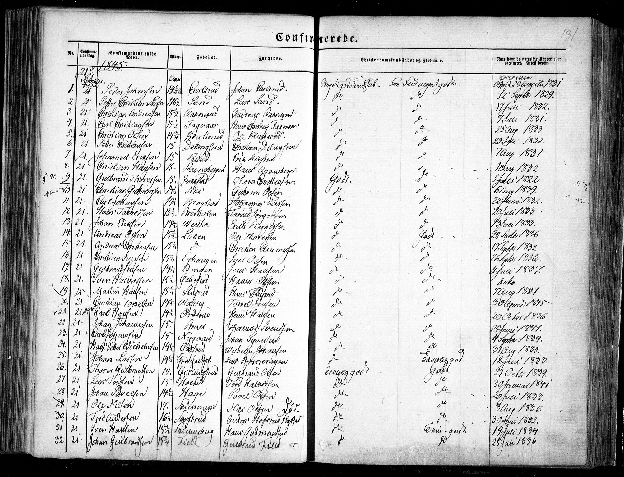 Trøgstad prestekontor Kirkebøker, SAO/A-10925/F/Fa/L0007: Parish register (official) no. I 7, 1845-1854, p. 131