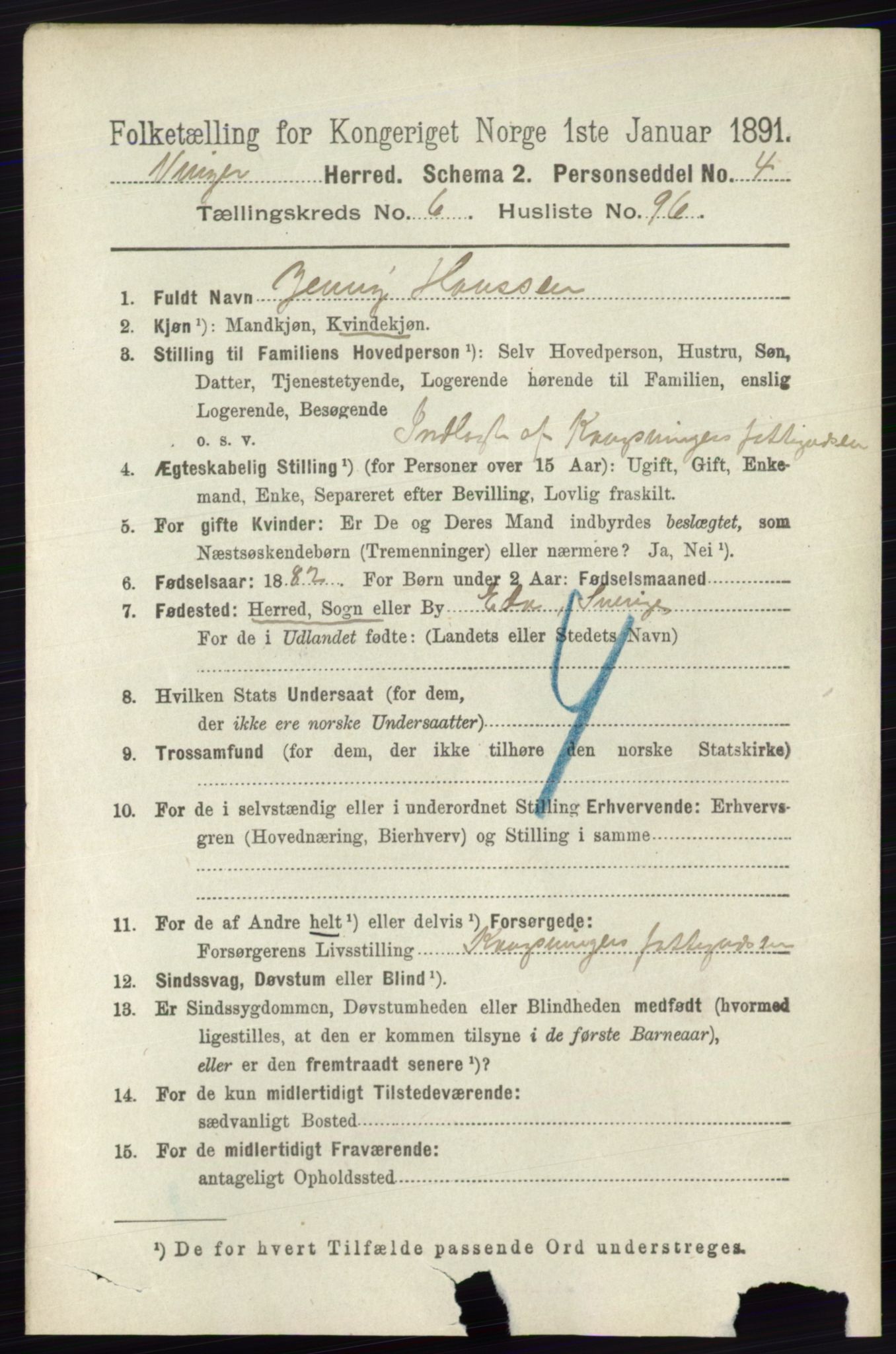 RA, 1891 census for 0421 Vinger, 1891, p. 3171