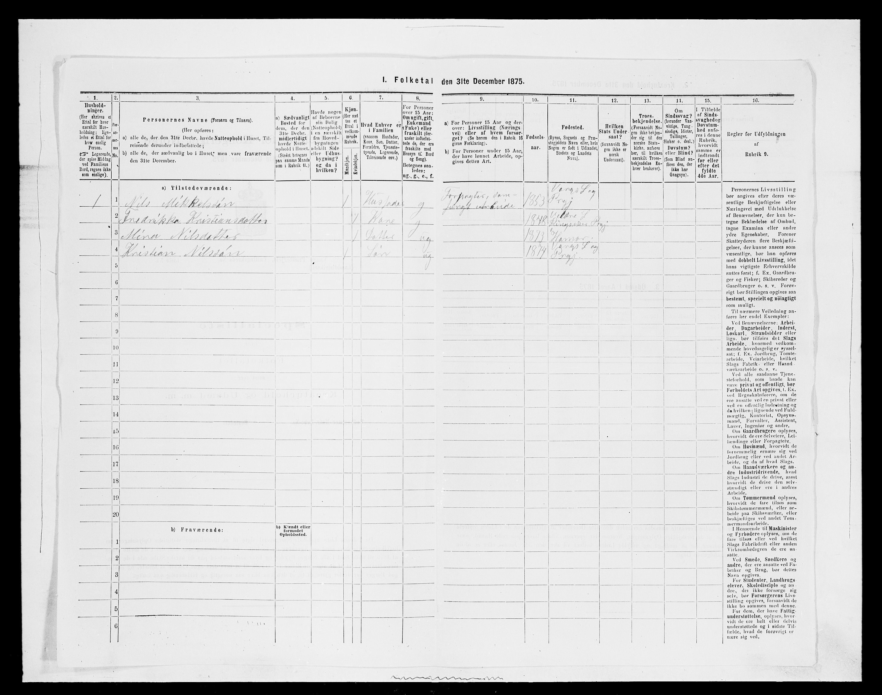 SAH, 1875 census for 0414L Vang/Vang og Furnes, 1875, p. 1626