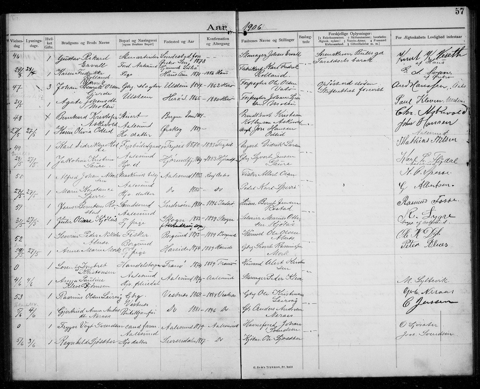 Ministerialprotokoller, klokkerbøker og fødselsregistre - Møre og Romsdal, AV/SAT-A-1454/529/L0458: Banns register no. 529A08, 1901-1918, p. 57