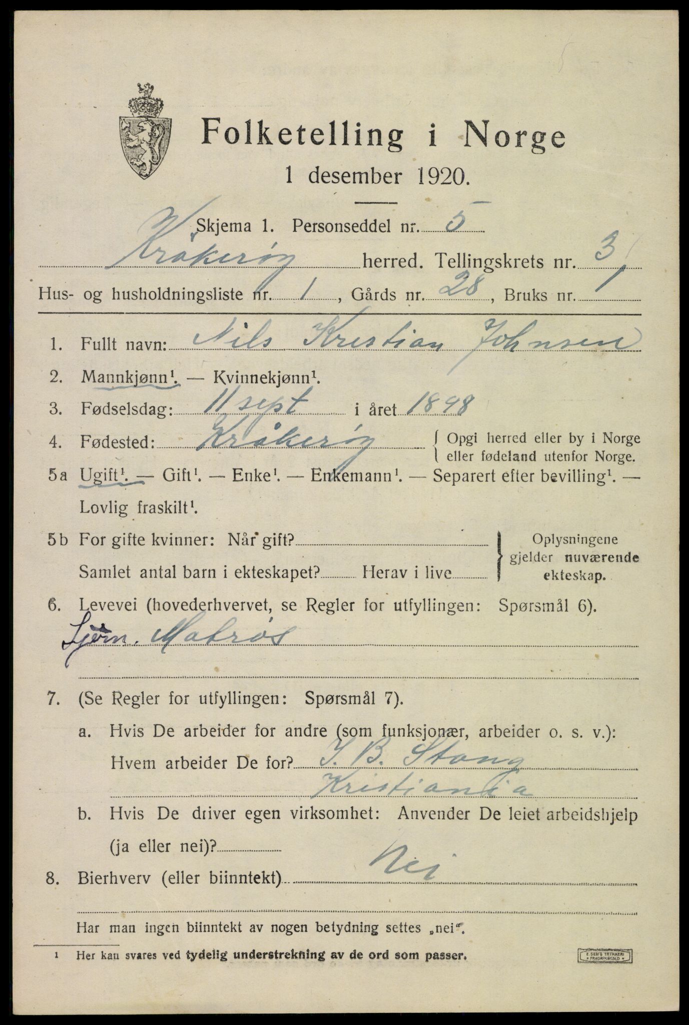 SAO, 1920 census for Kråkerøy, 1920, p. 4342