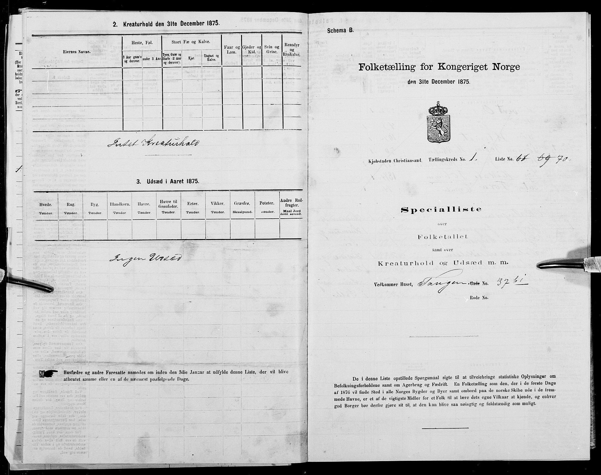 SAK, 1875 census for 1001P Kristiansand, 1875, p. 171