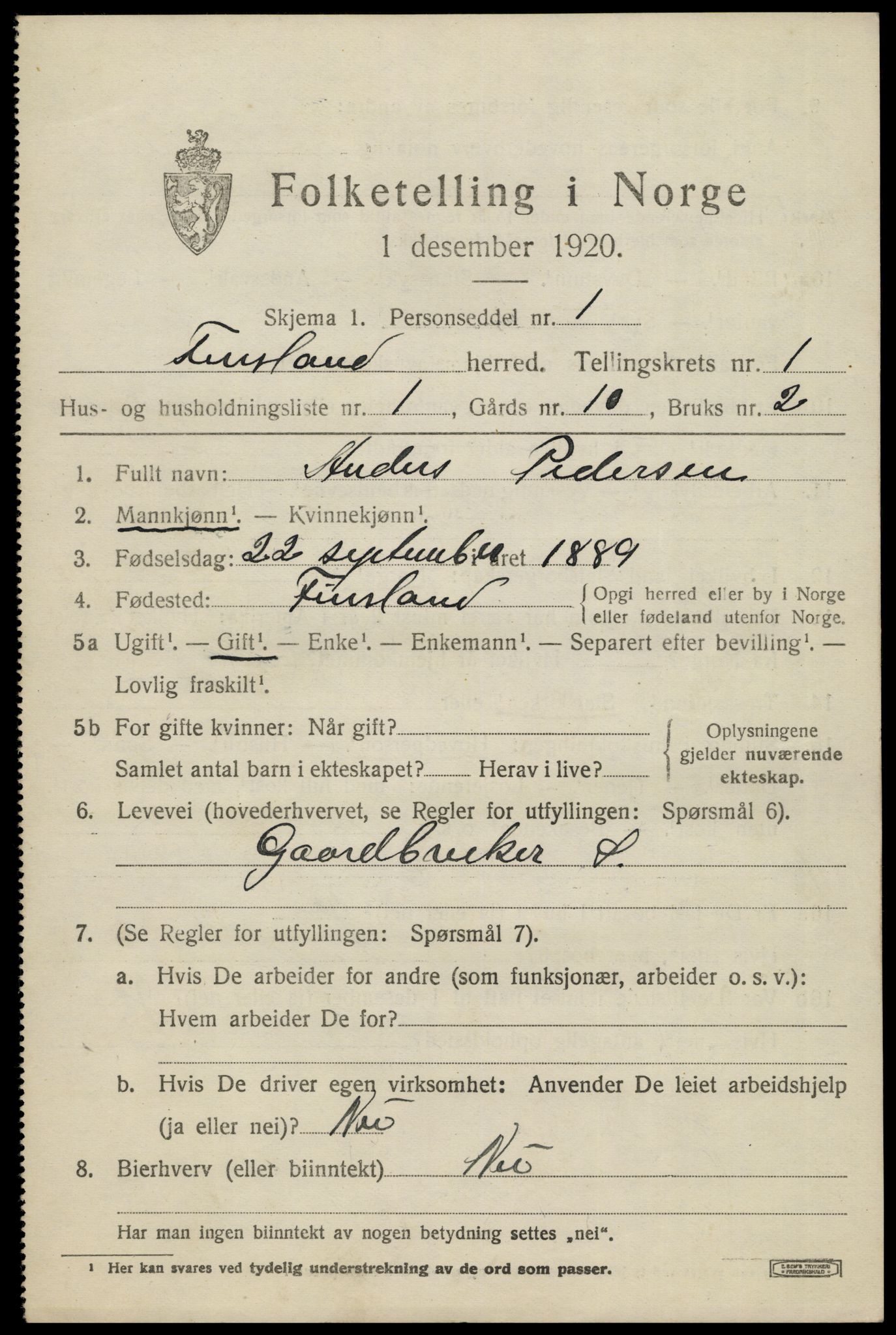 SAK, 1920 census for Finsland, 1920, p. 370